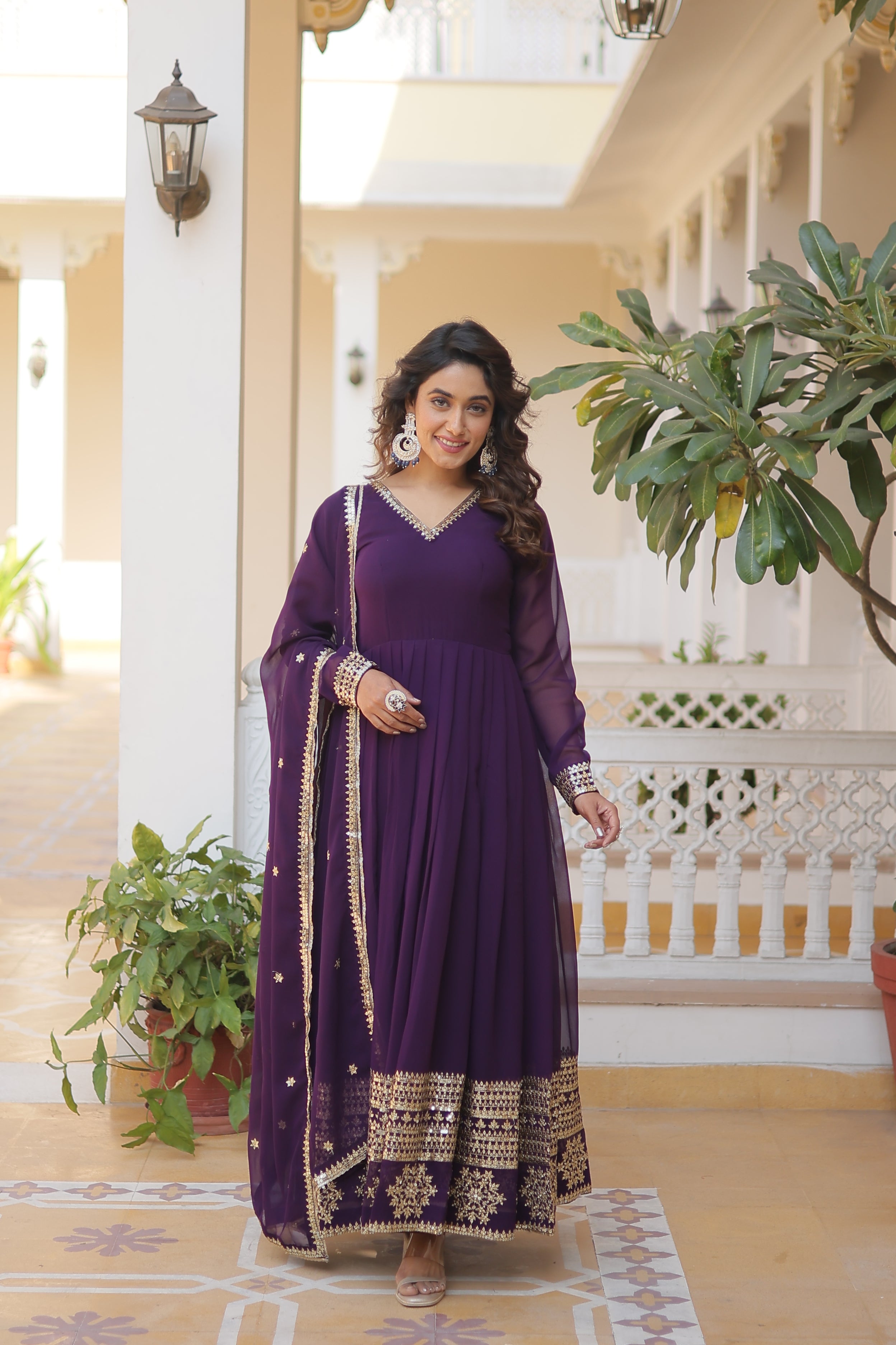 Georgette Sequins Reception Wear Gown With Dupatta