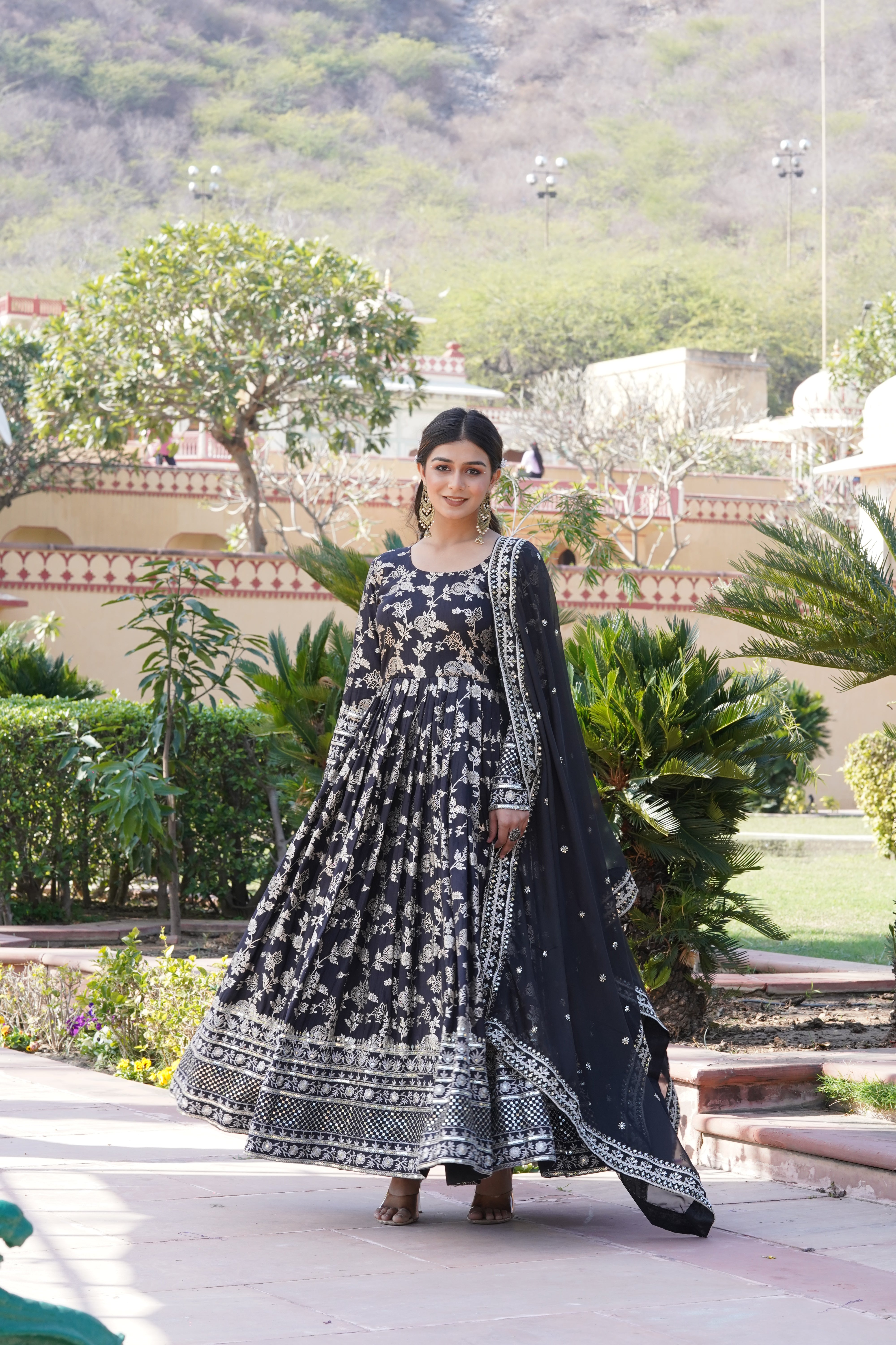 Jacquard Embroidered Reception Gown with Dupatta