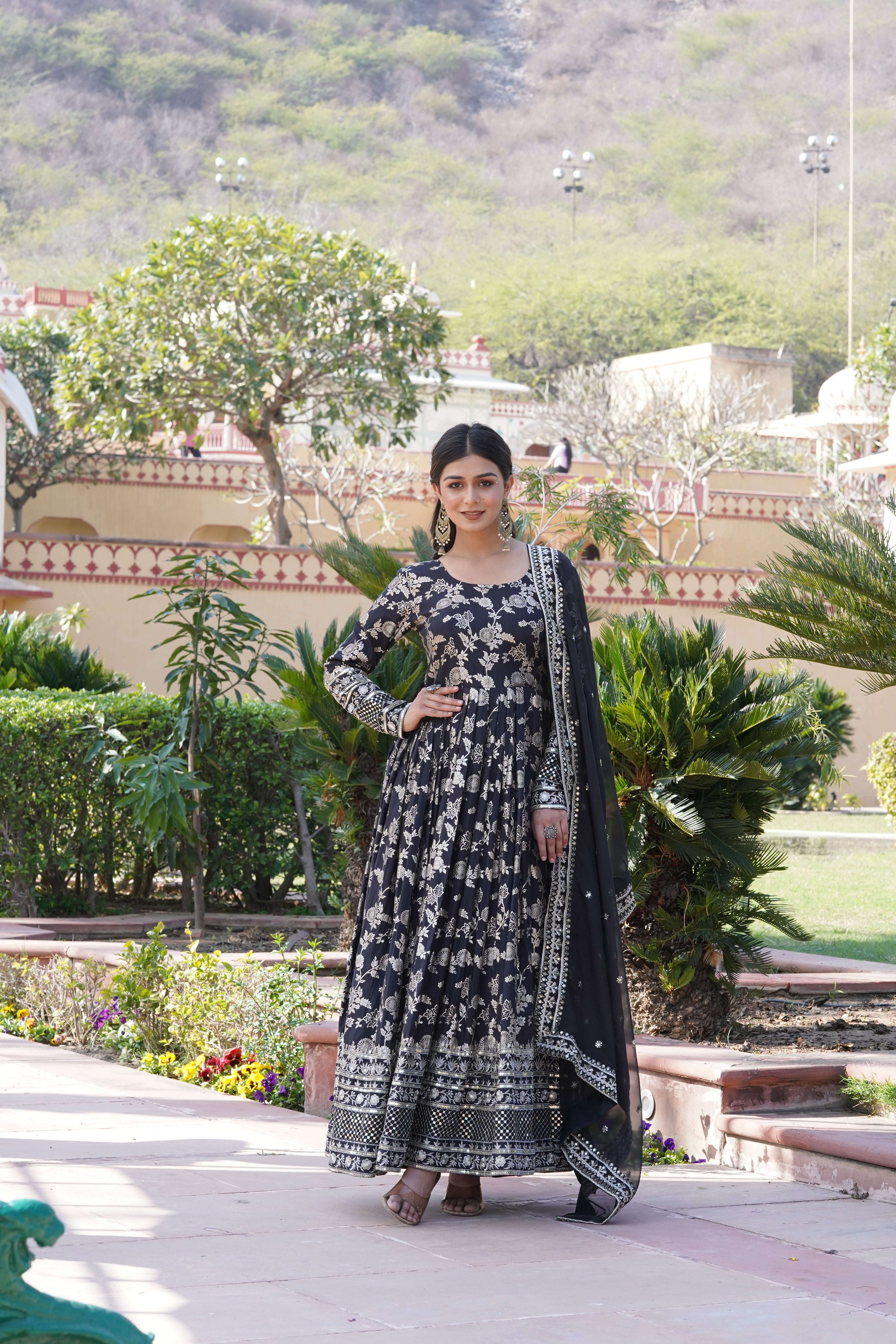 Jacquard Embroidered Reception Gown with Dupatta