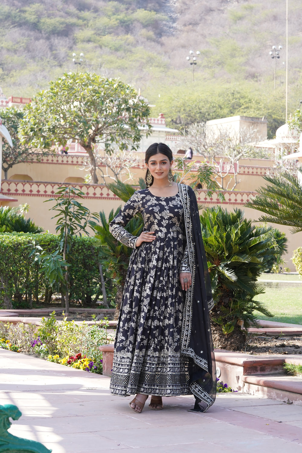 Jacquard Embroidered Reception Gown with Dupatta