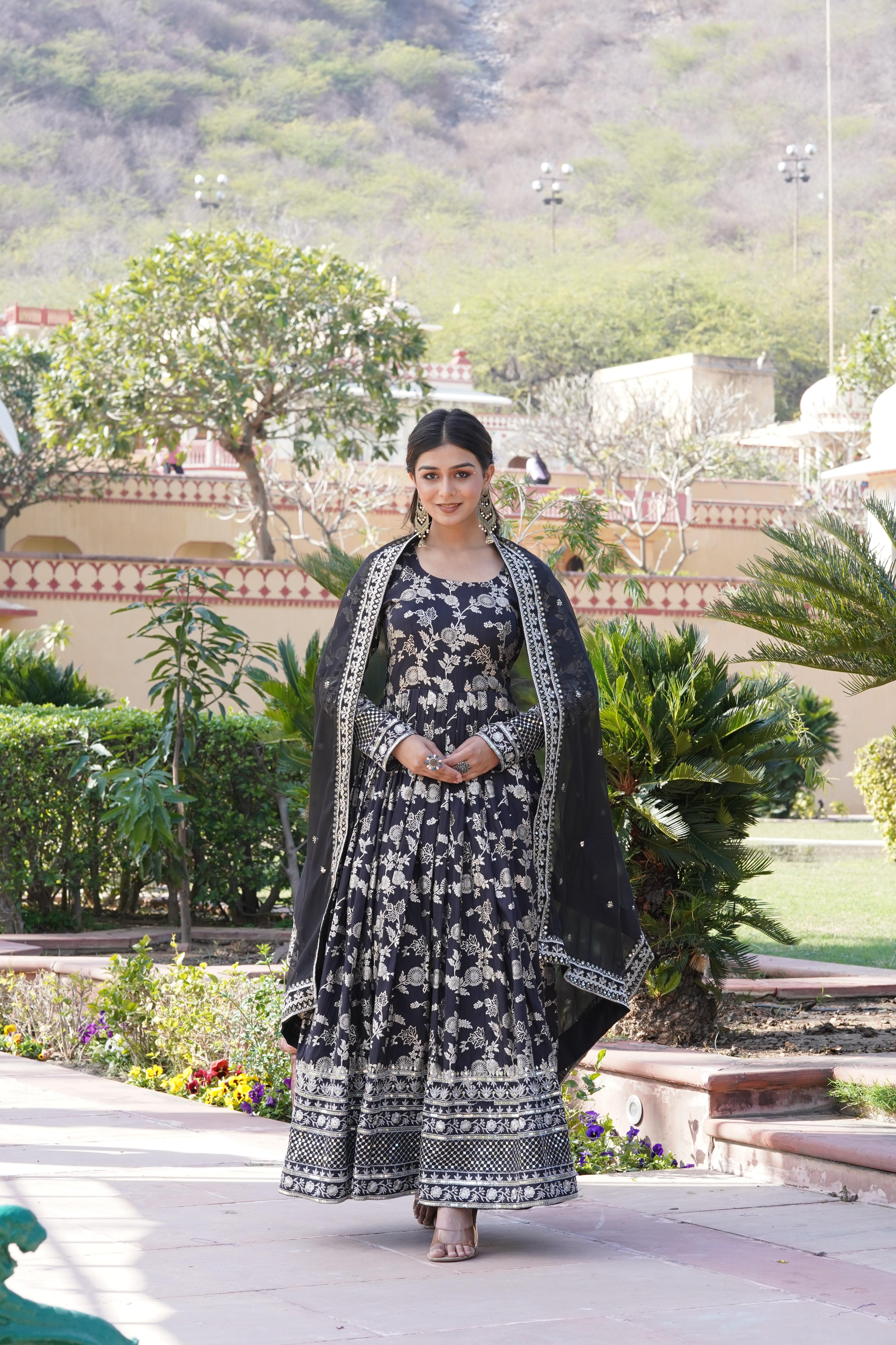 Jacquard Embroidered Reception Gown with Dupatta