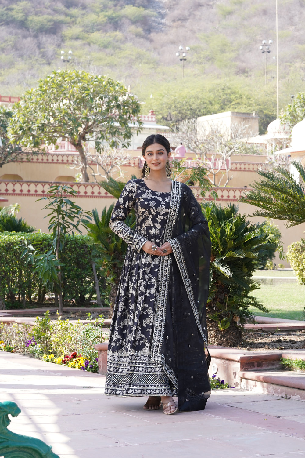 Jacquard Embroidered Reception Gown with Dupatta