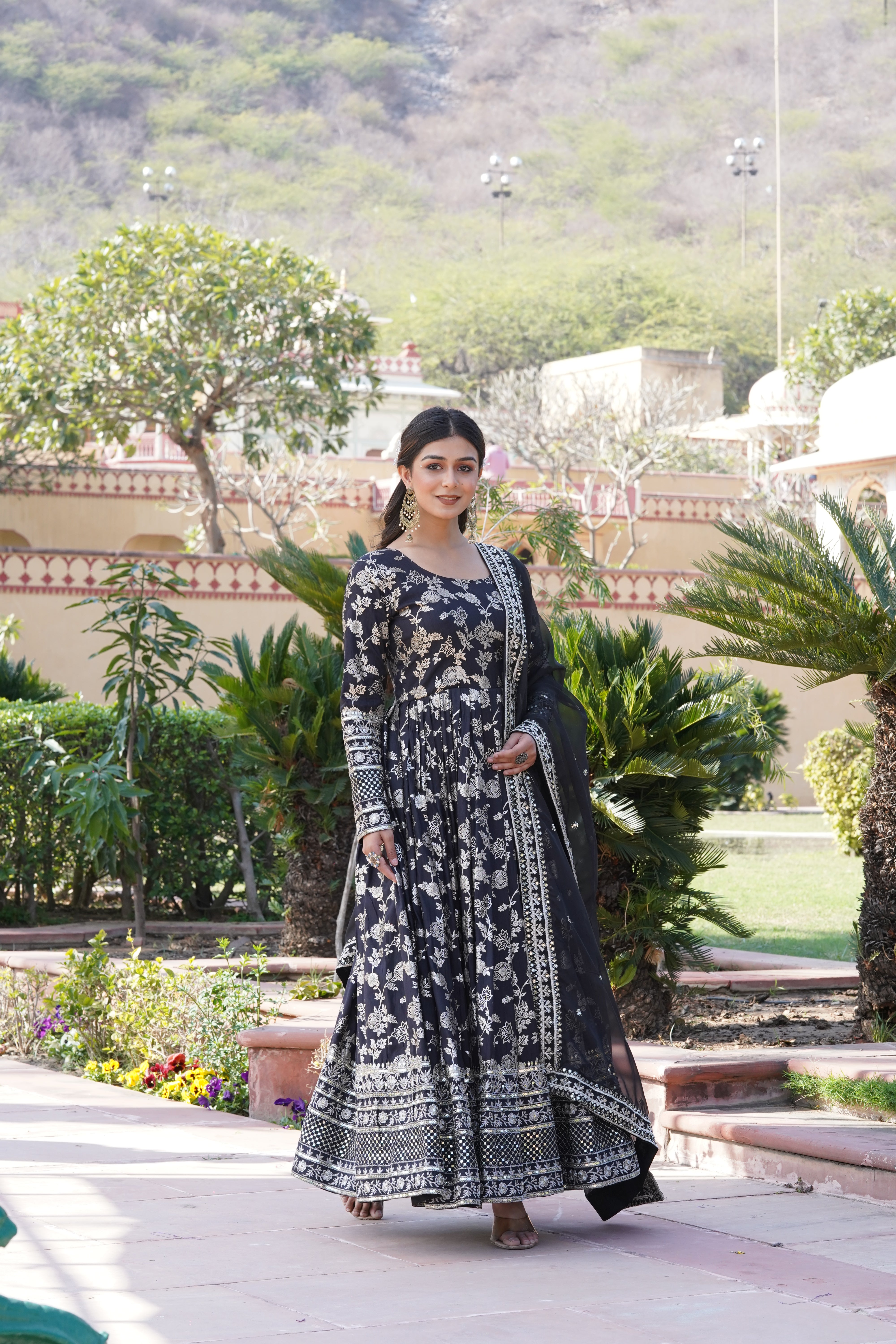 Jacquard Embroidered Reception Gown with Dupatta