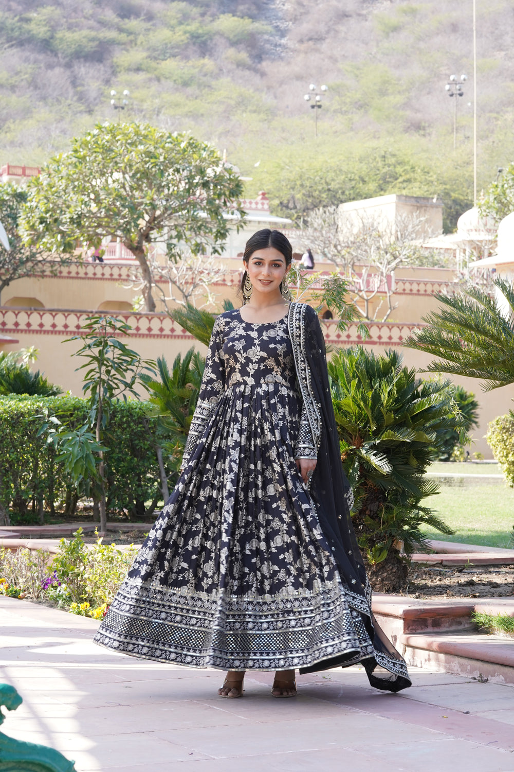 Jacquard Embroidered Reception Gown with Dupatta