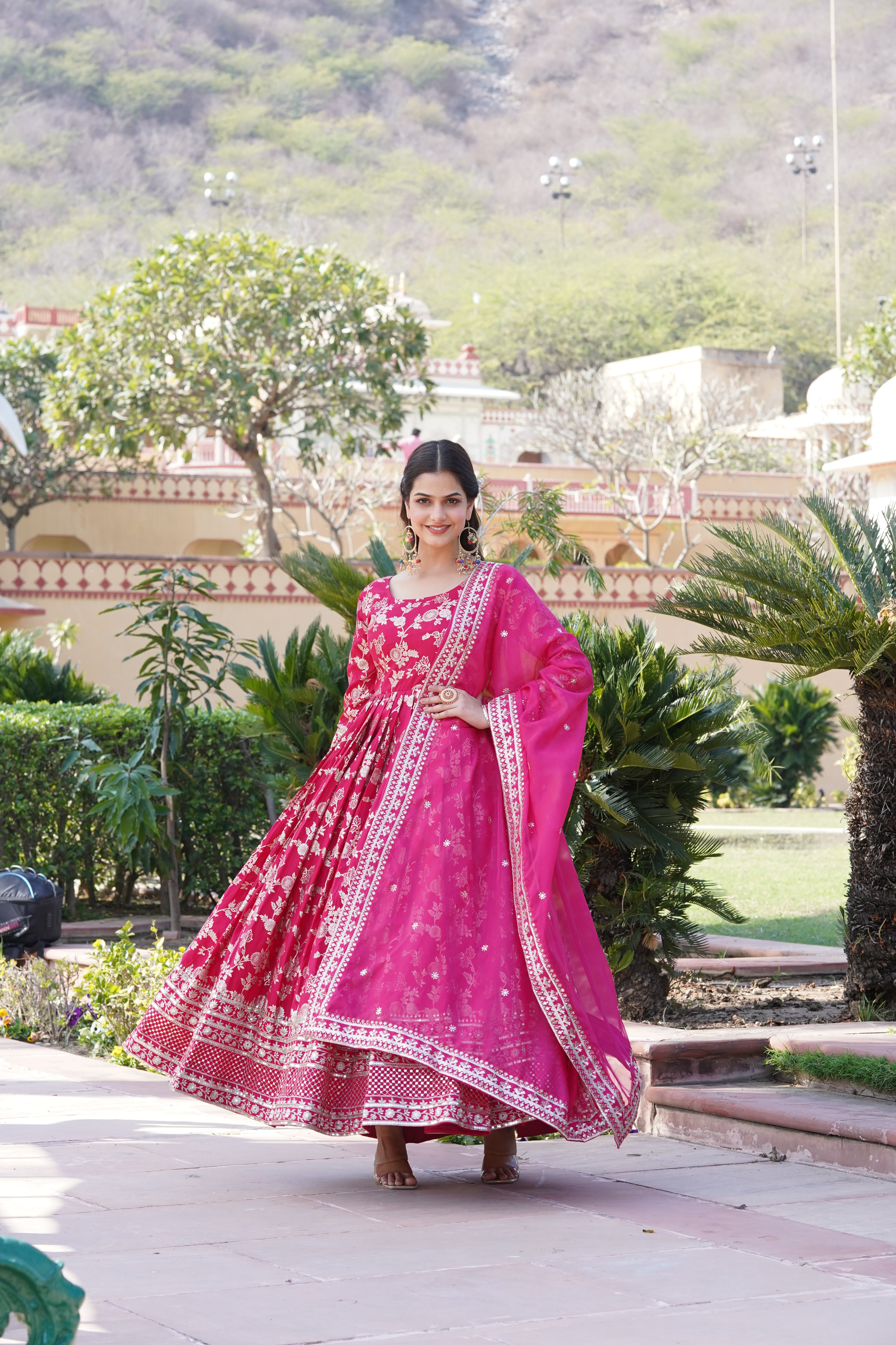 Jacquard Embroidered Reception Gown with Dupatta