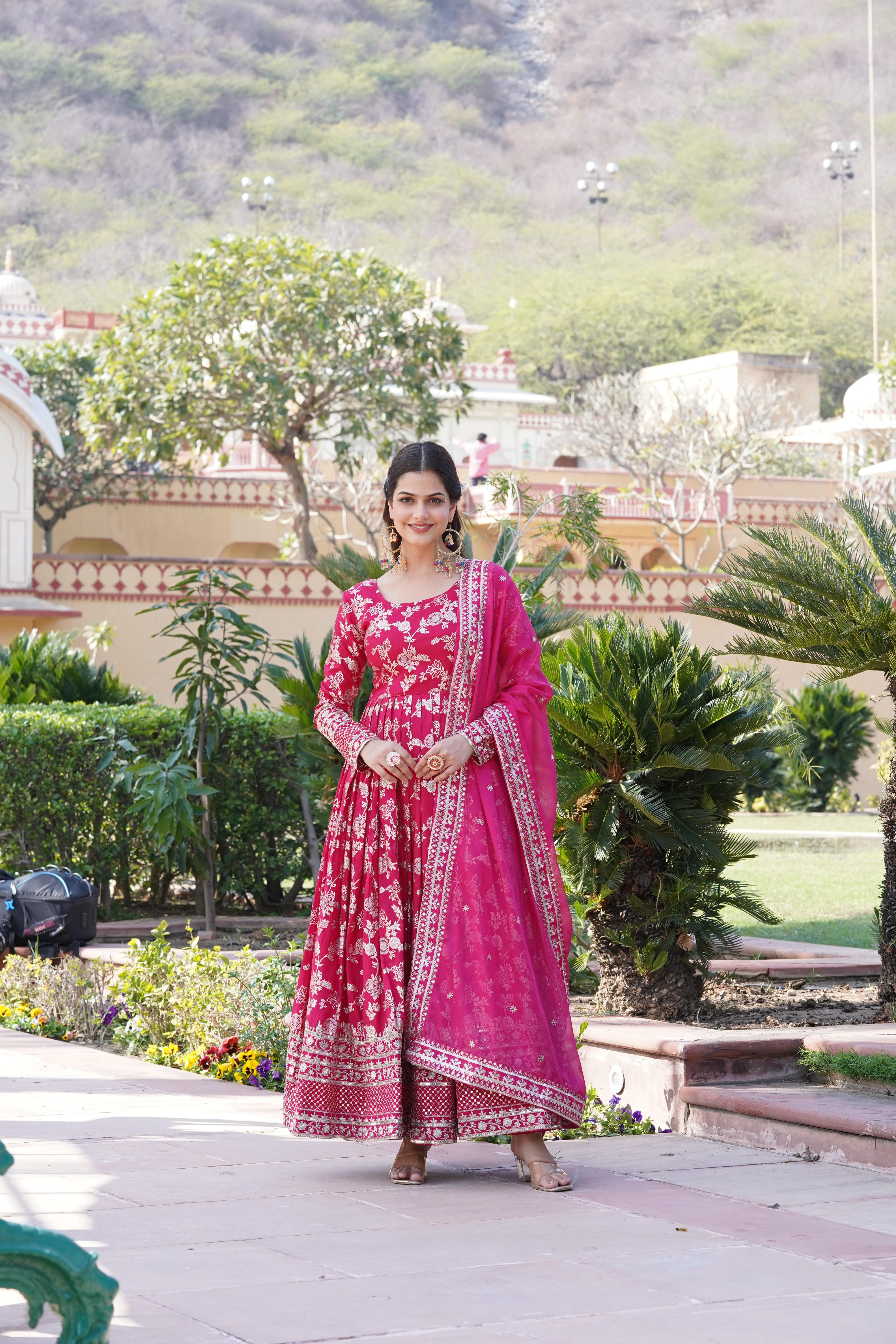 Jacquard Embroidered Reception Gown with Dupatta