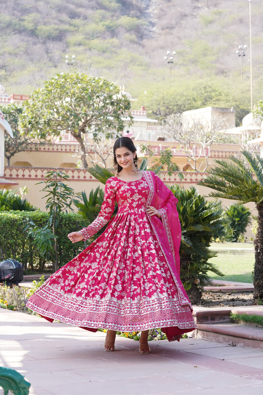 Jacquard Embroidered Reception Gown with Dupatta