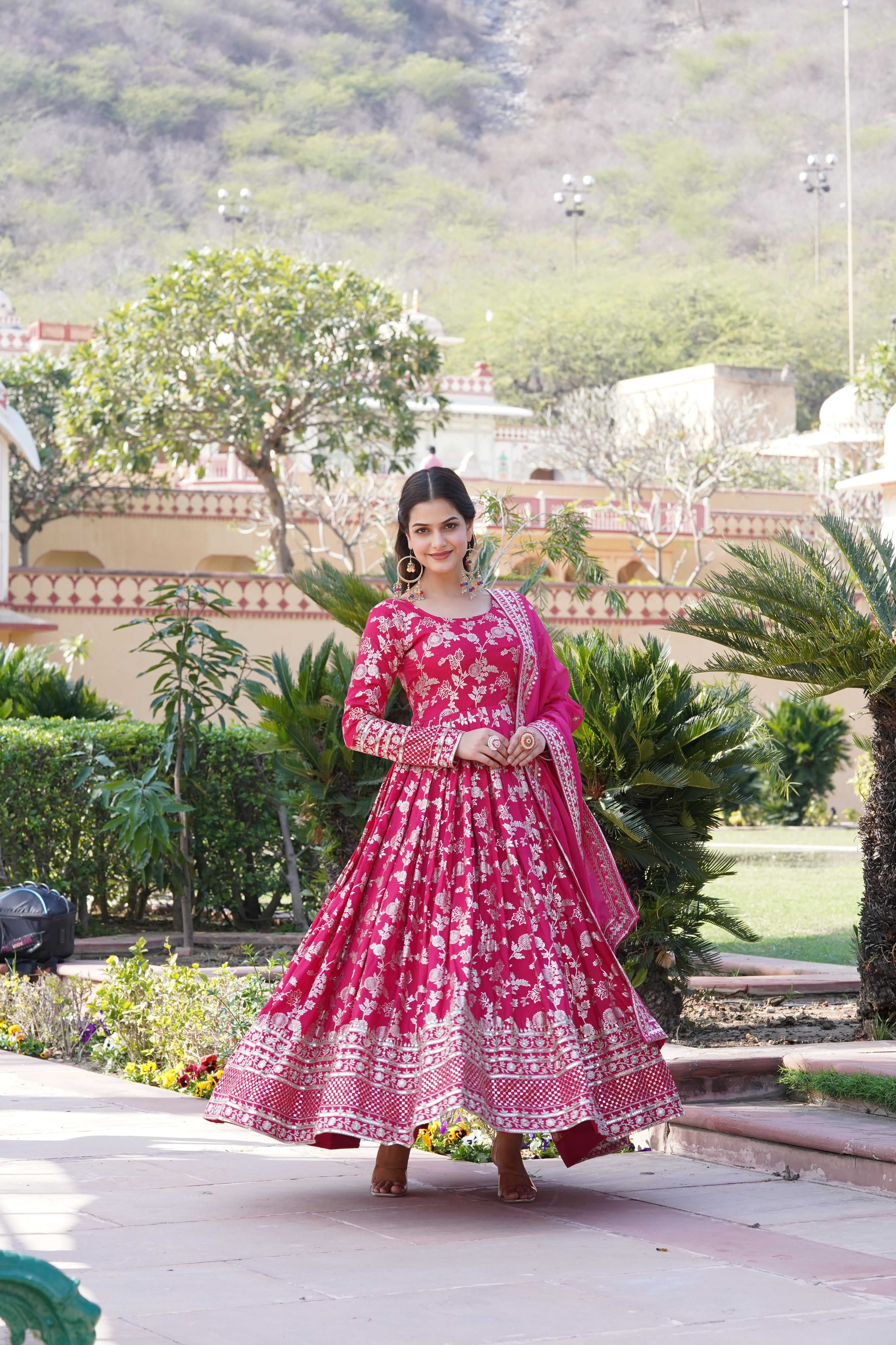 Jacquard Embroidered Reception Gown with Dupatta