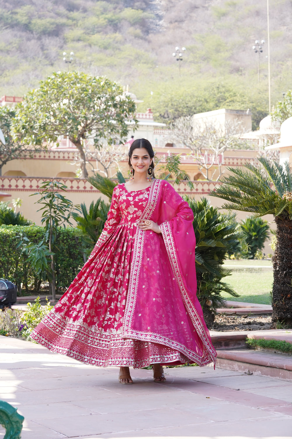 Jacquard Embroidered Reception Gown with Dupatta