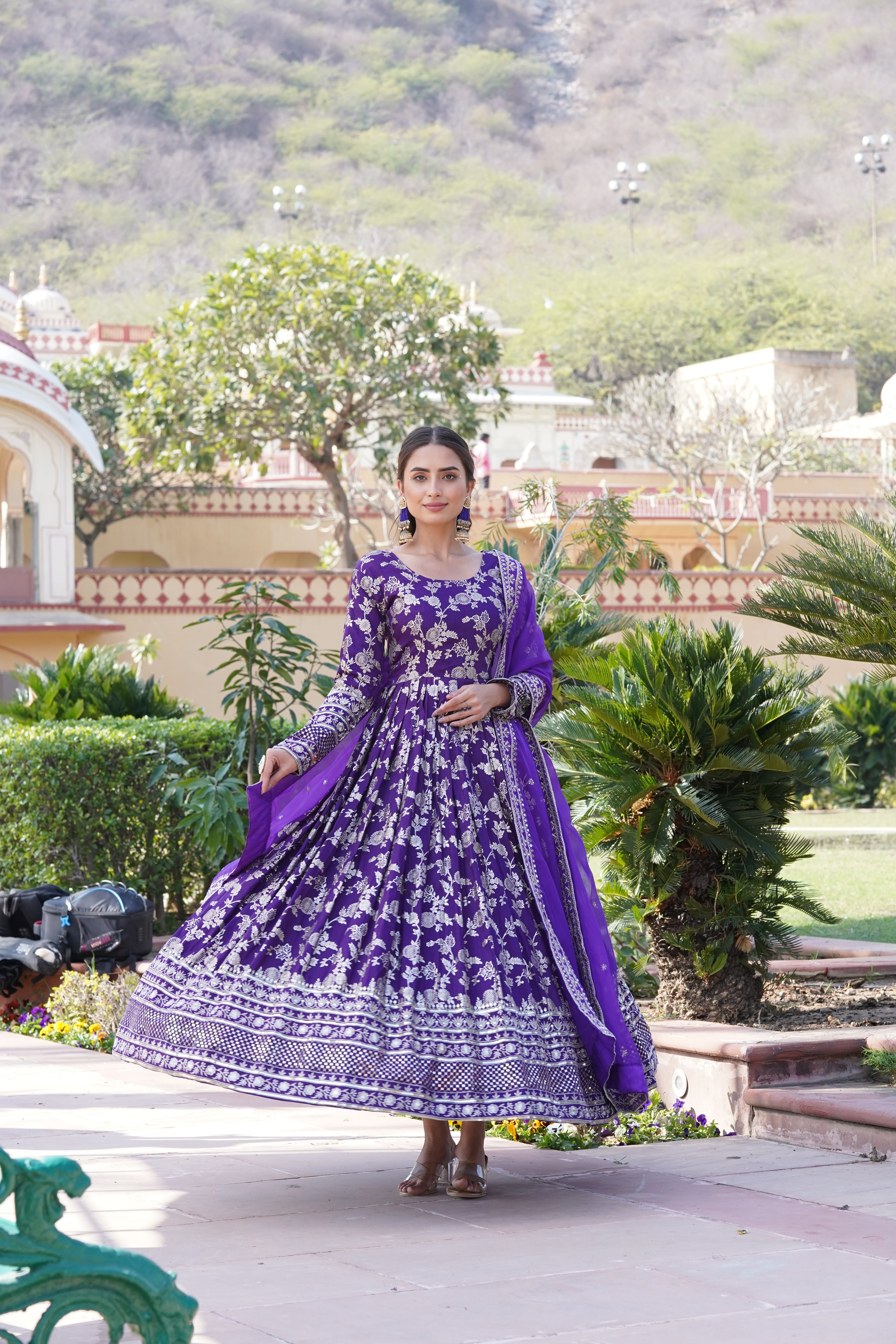 Jacquard Embroidered Reception Gown with Dupatta