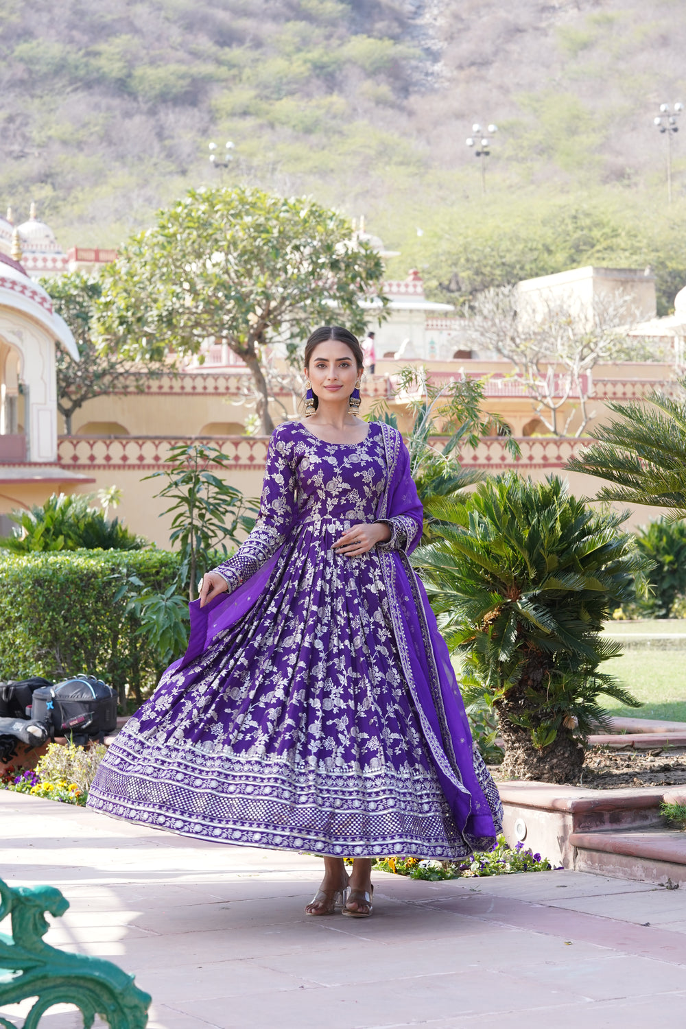 Jacquard Embroidered Reception Gown with Dupatta