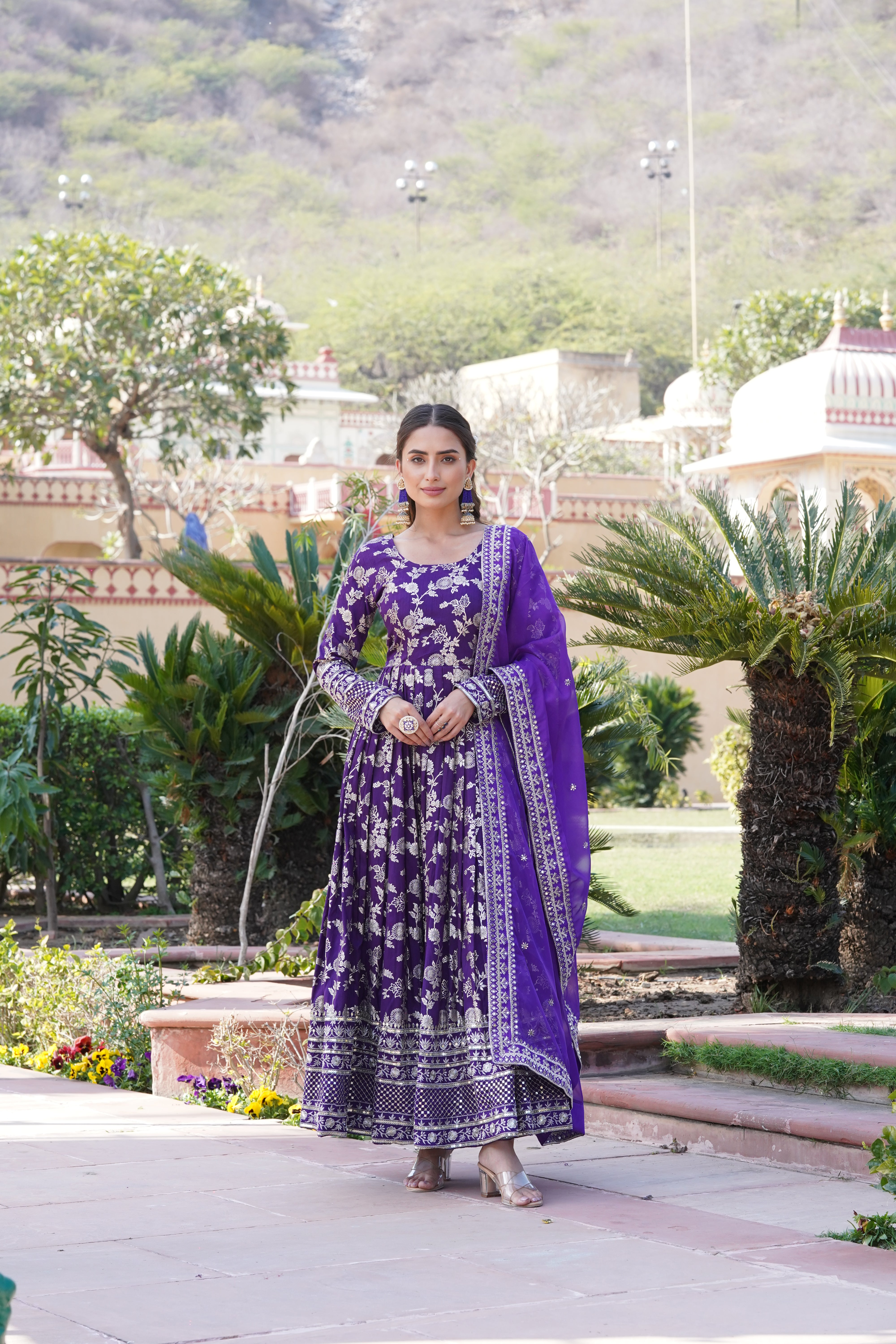 Jacquard Embroidered Reception Gown with Dupatta