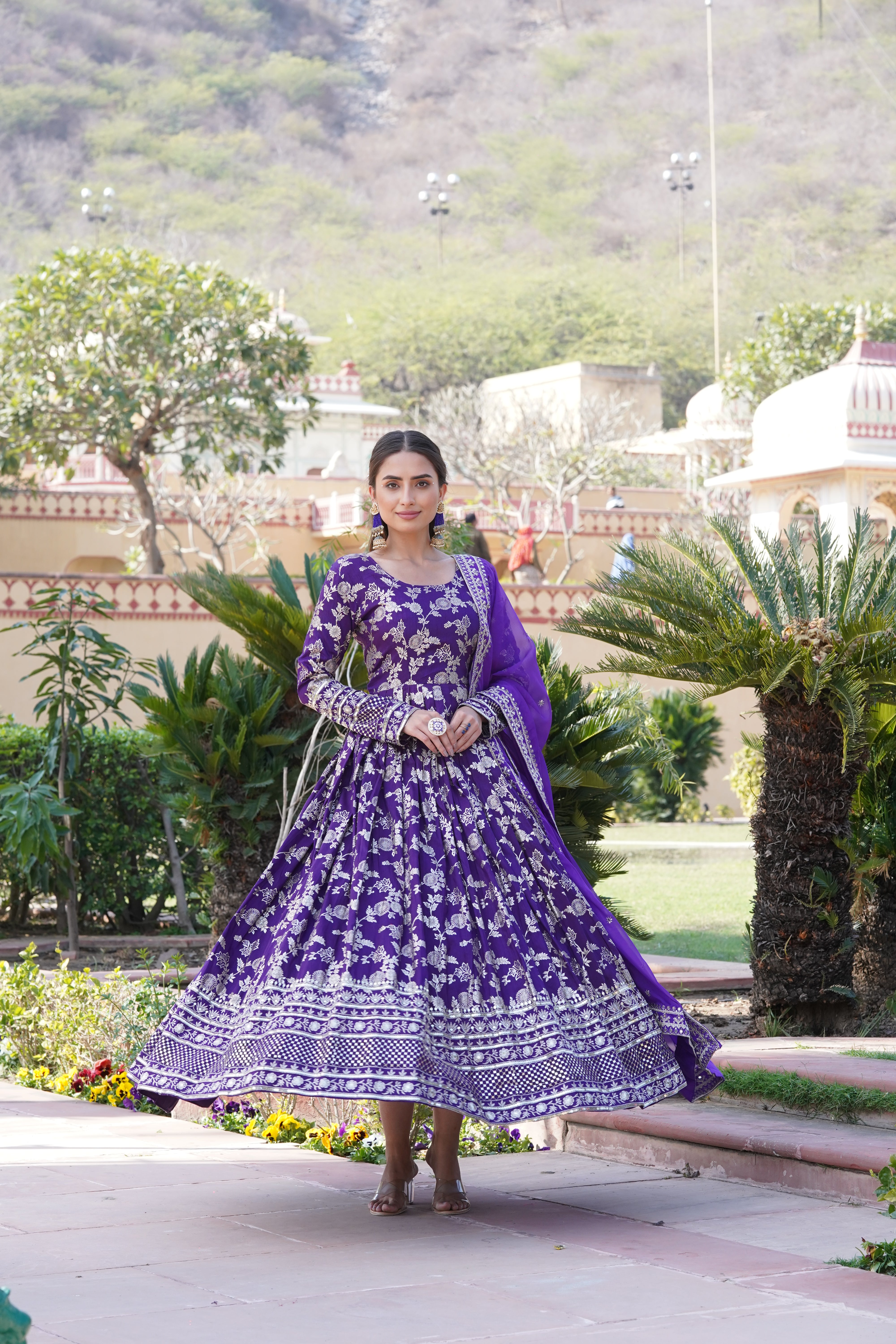 Jacquard Embroidered Reception Gown with Dupatta