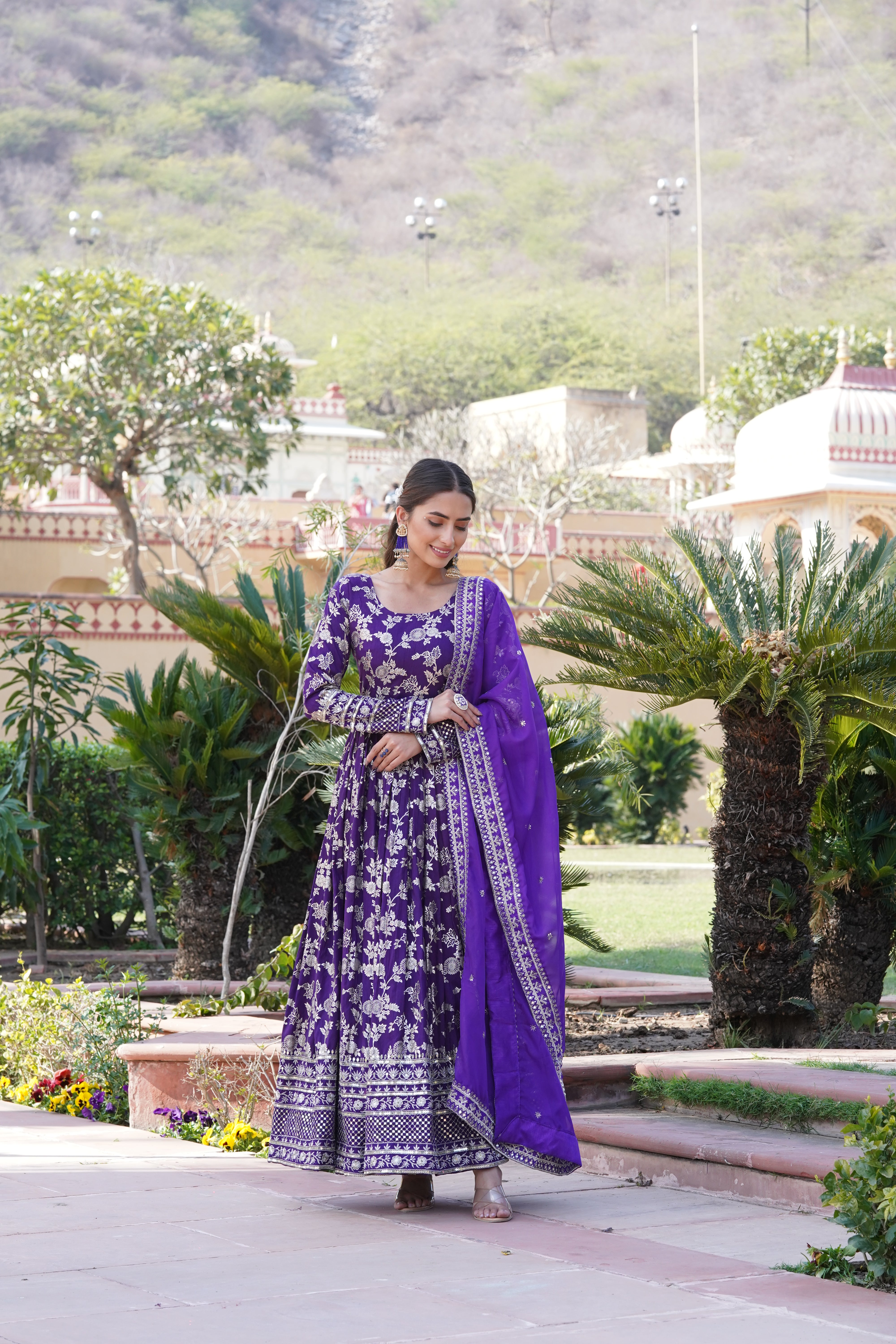 Jacquard Embroidered Reception Gown with Dupatta
