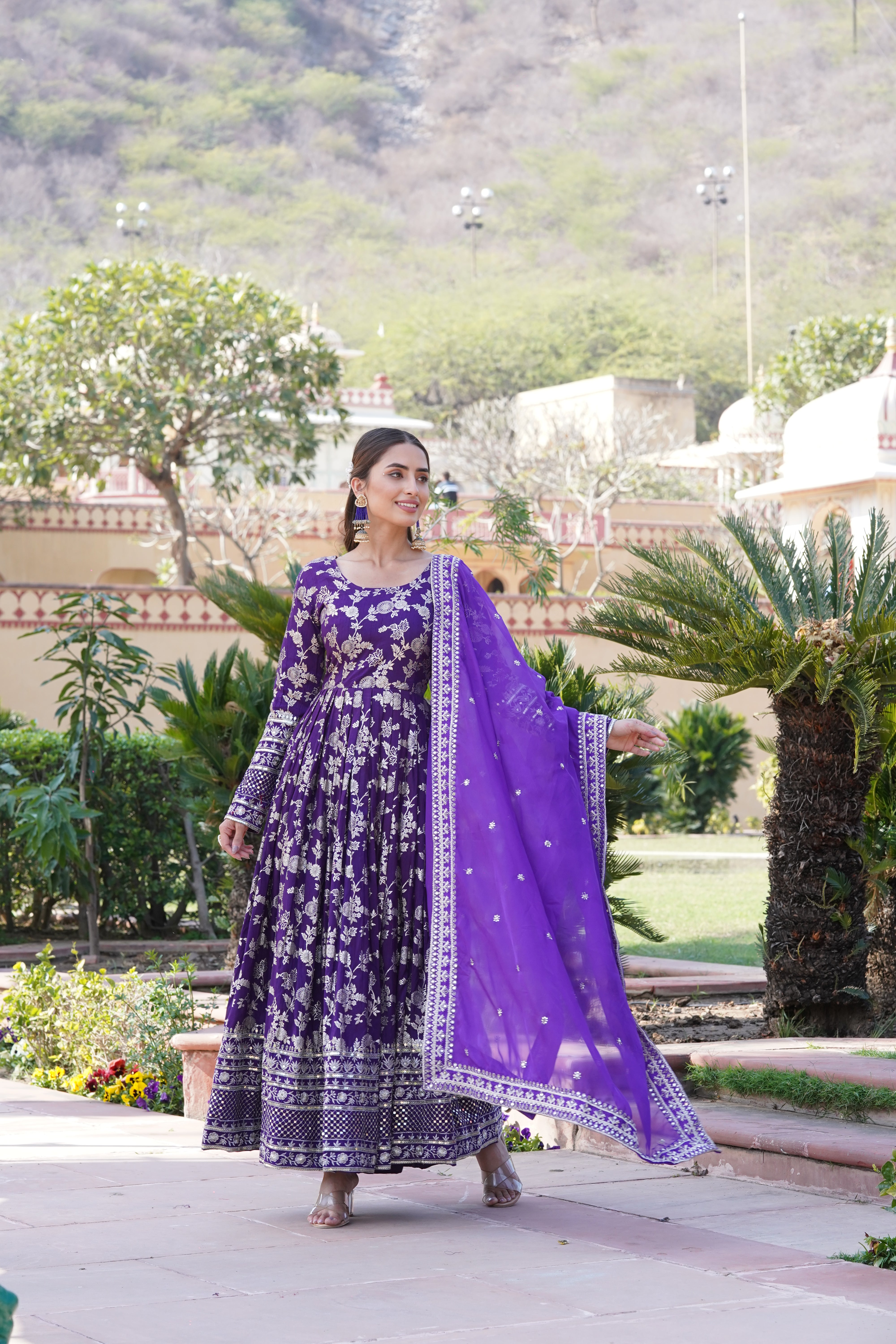 Jacquard Embroidered Reception Gown with Dupatta