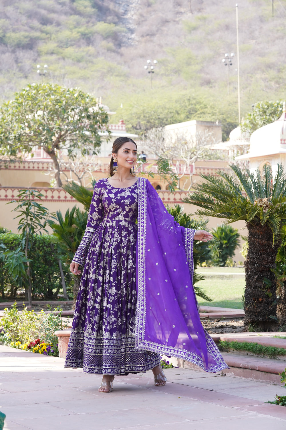 Jacquard Embroidered Reception Gown with Dupatta