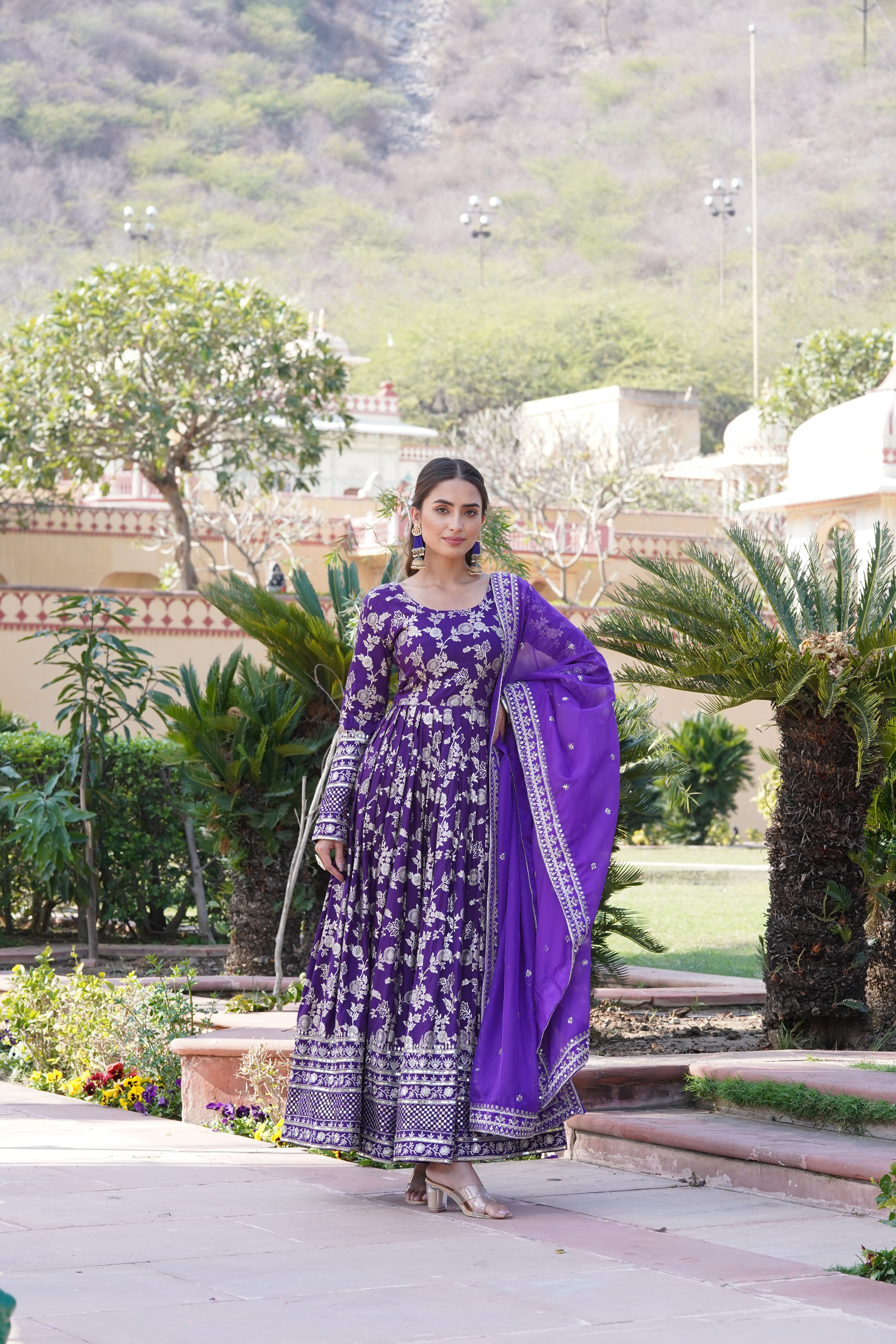 Jacquard Embroidered Reception Gown with Dupatta
