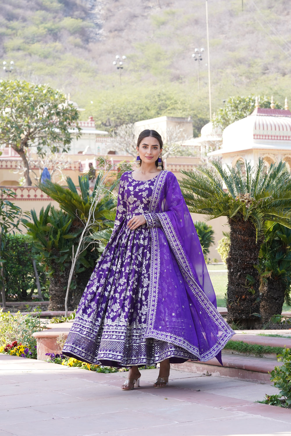 Jacquard Embroidered Reception Gown with Dupatta