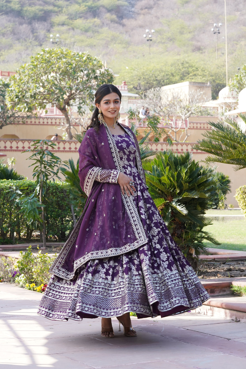 Jacquard Embroidered Reception Gown with Dupatta