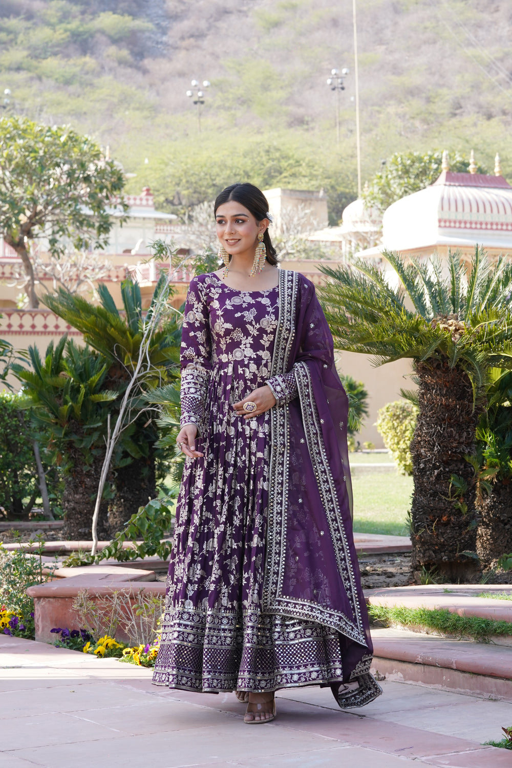 Jacquard Embroidered Reception Gown with Dupatta