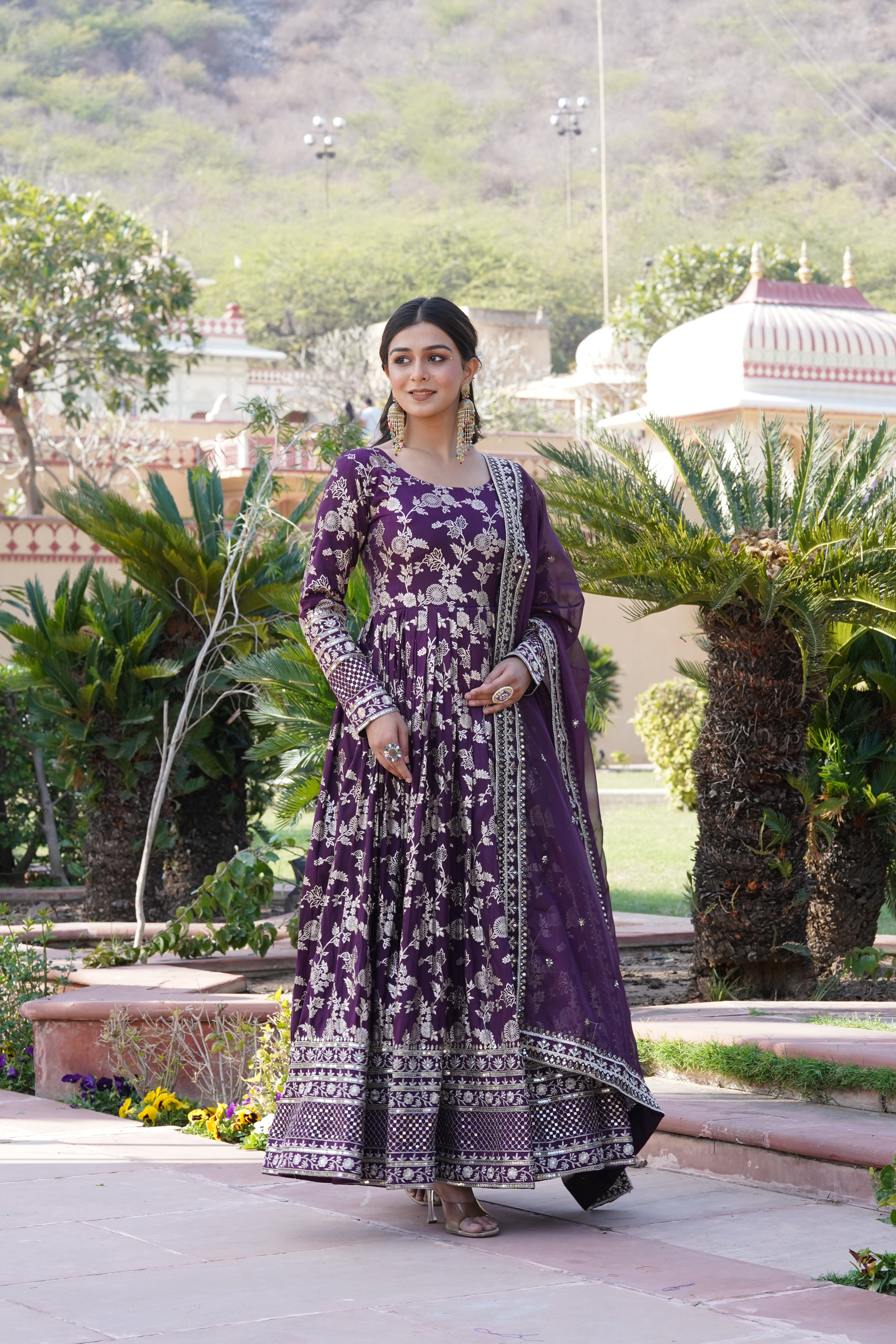 Jacquard Embroidered Reception Gown with Dupatta