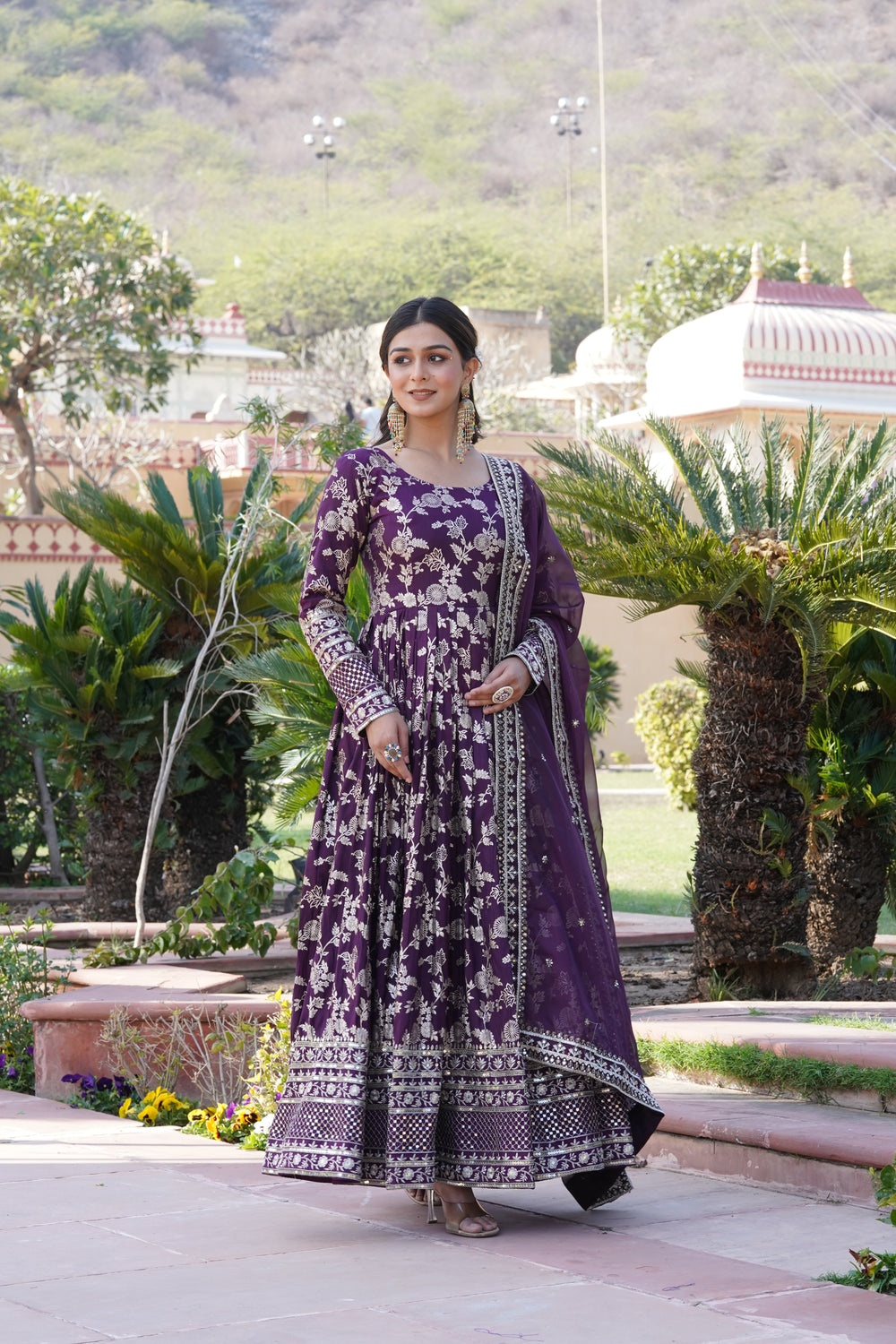 Jacquard Embroidered Reception Gown with Dupatta