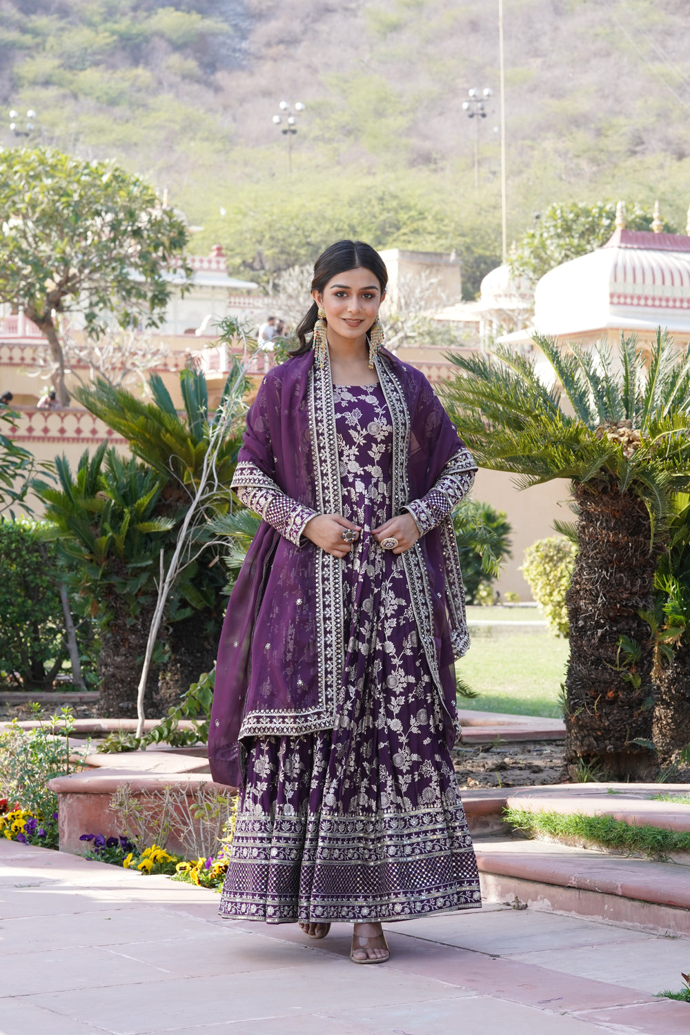 Jacquard Embroidered Reception Gown with Dupatta