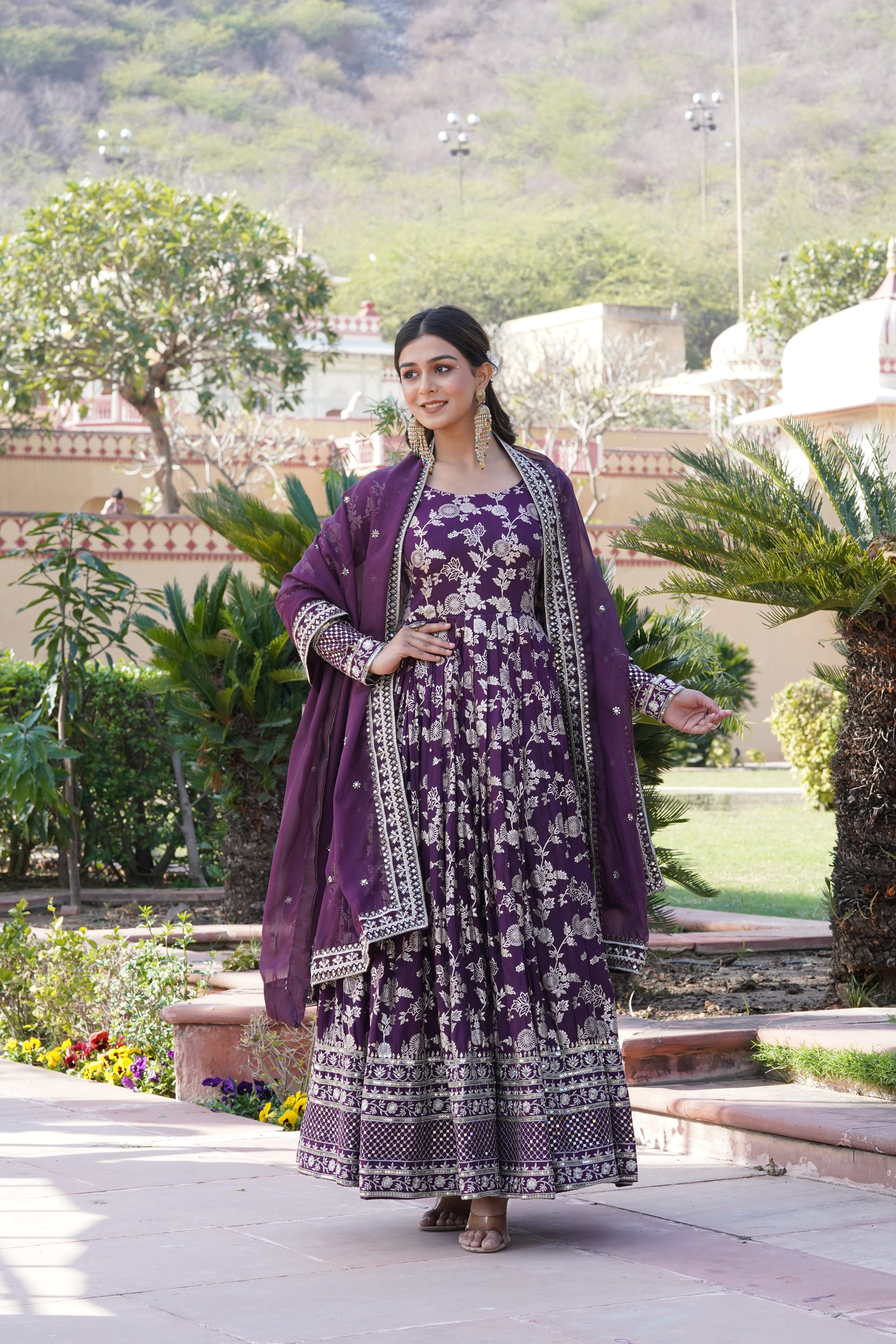 Jacquard Embroidered Reception Gown with Dupatta