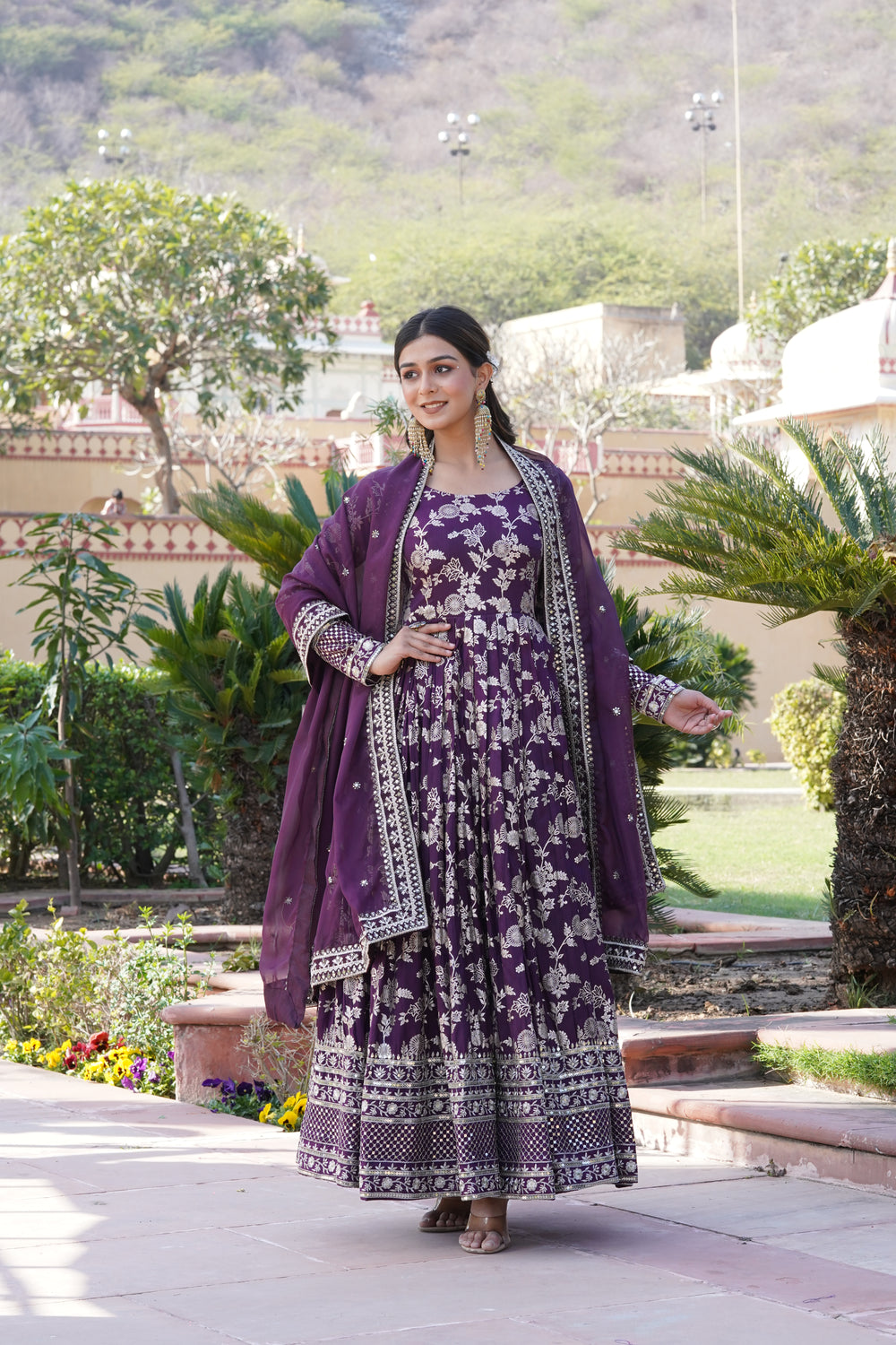 Jacquard Embroidered Reception Gown with Dupatta