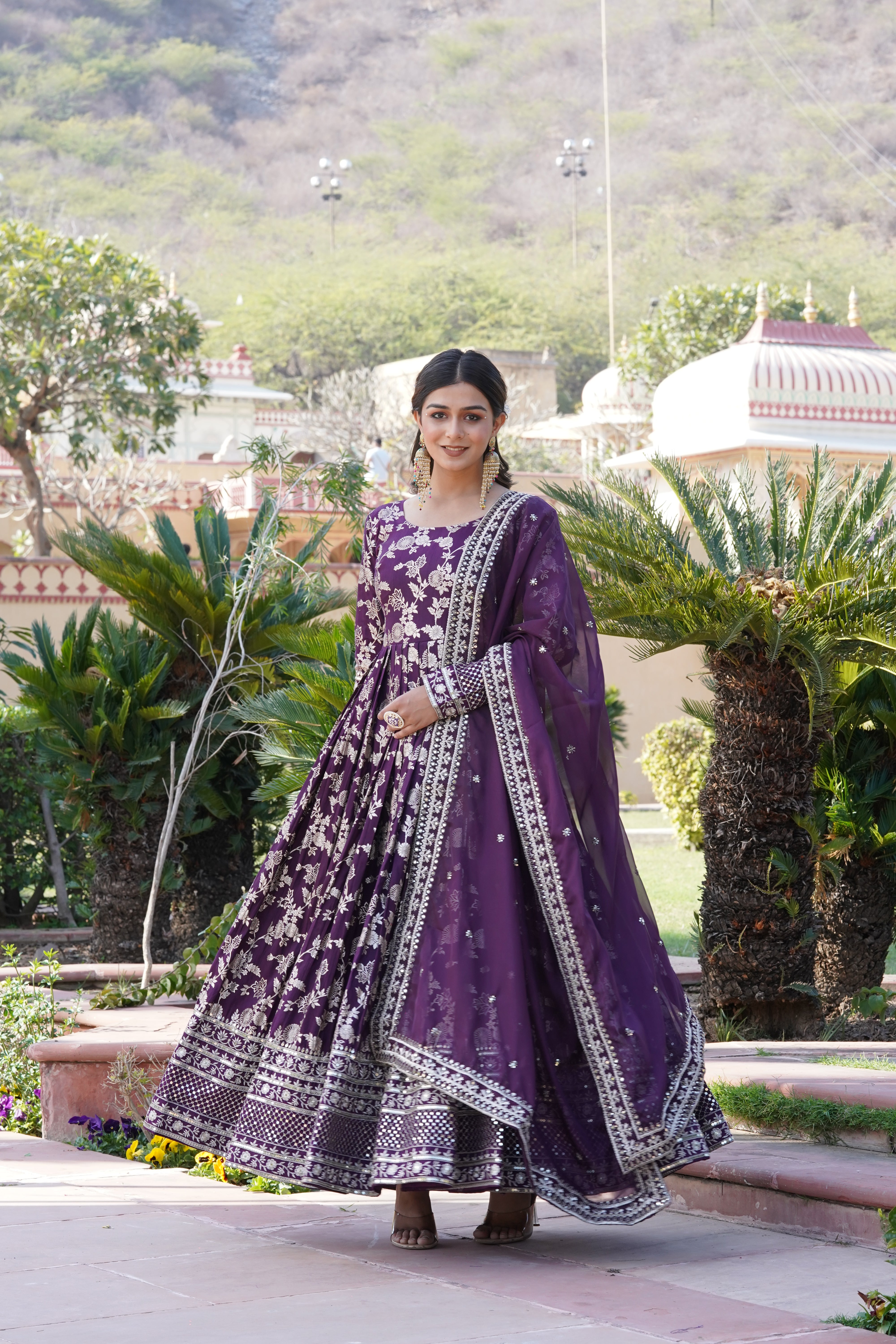 Jacquard Embroidered Reception Gown with Dupatta