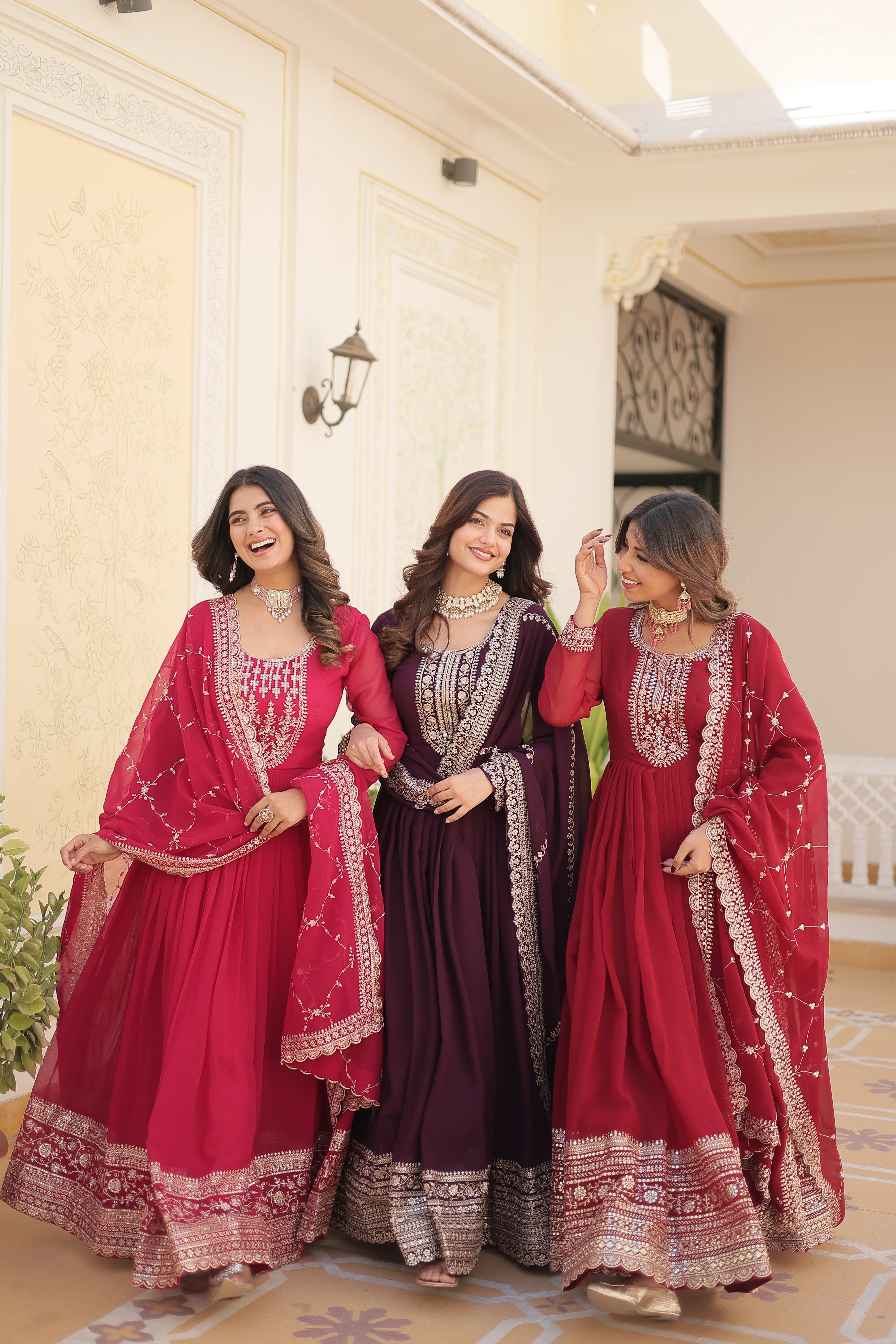 Georgette Sequins Reception Gown With Dupatta | Premium Embroidery