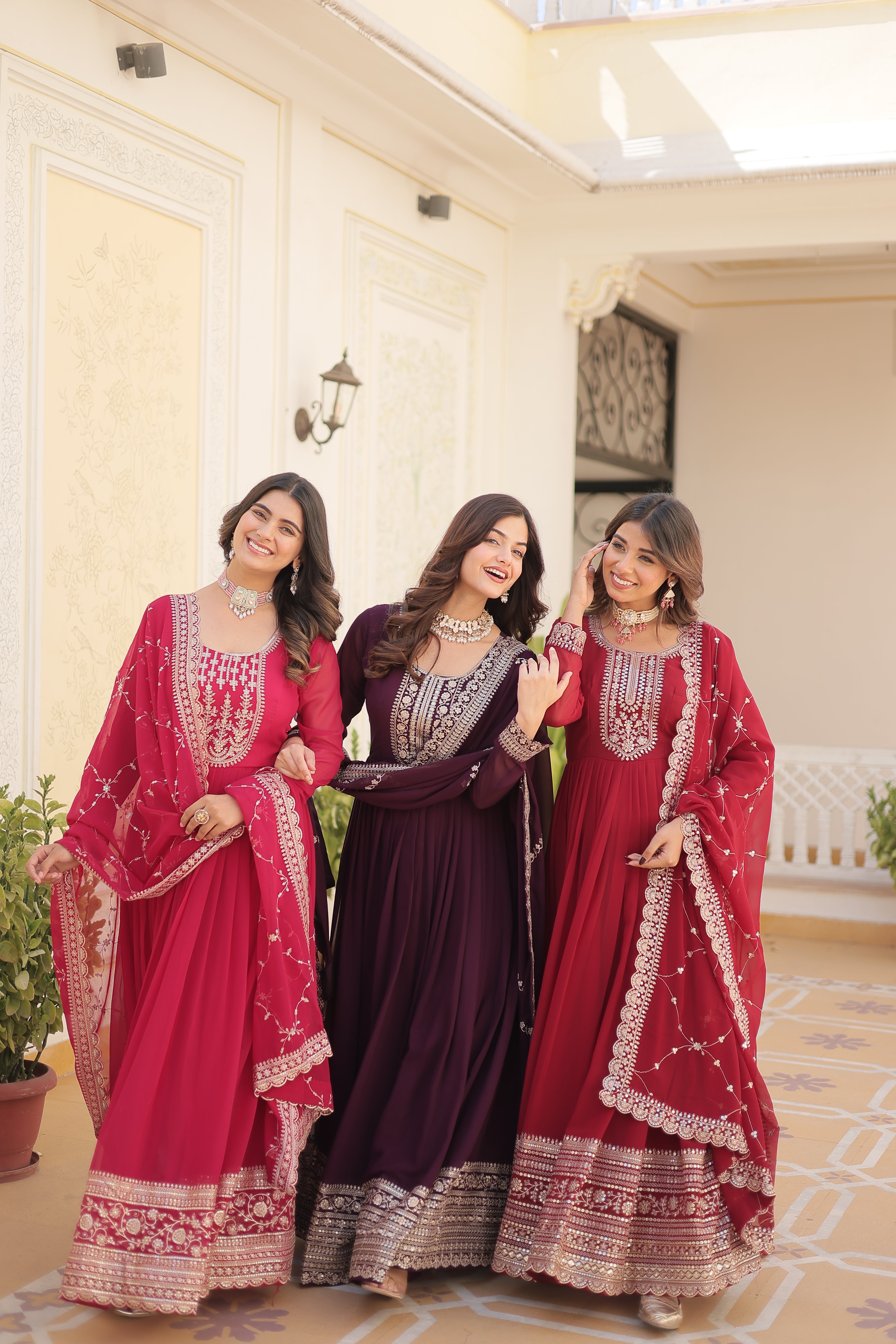 Georgette Sequins Reception Gown With Dupatta | Premium Embroidery