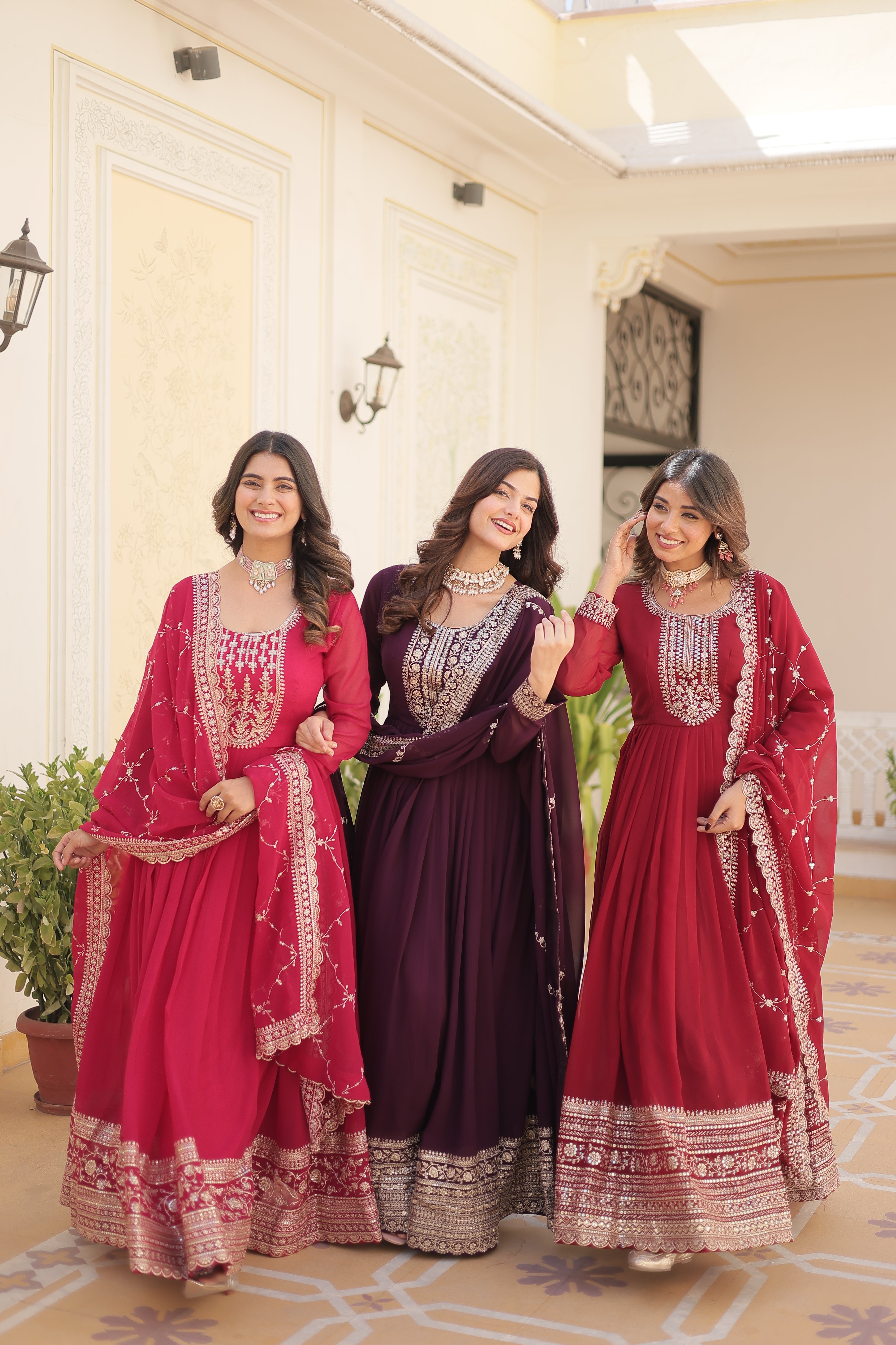 Georgette Sequins Reception Gown With Dupatta | Premium Embroidery