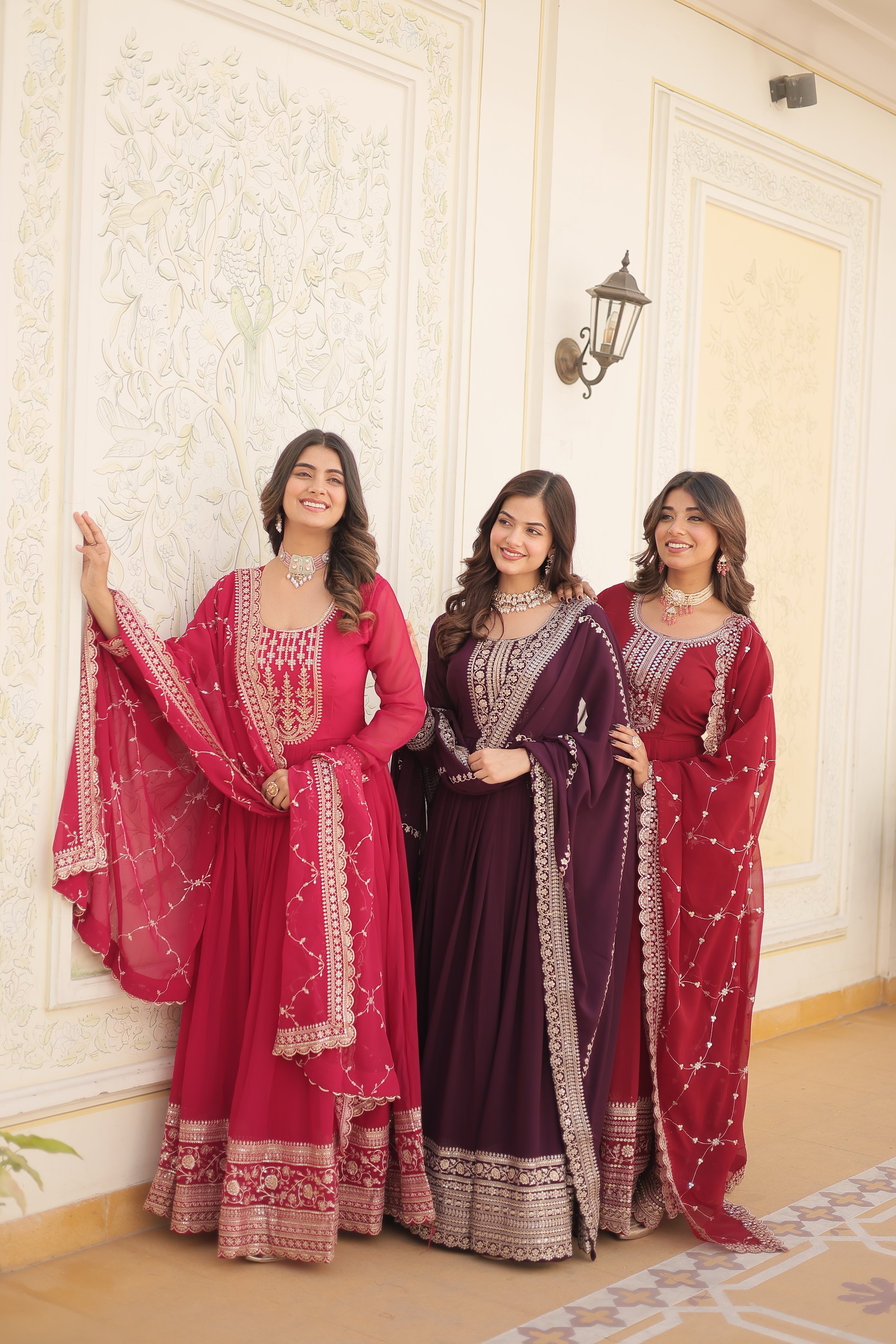 Georgette Sequins Reception Gown With Dupatta | Premium Embroidery