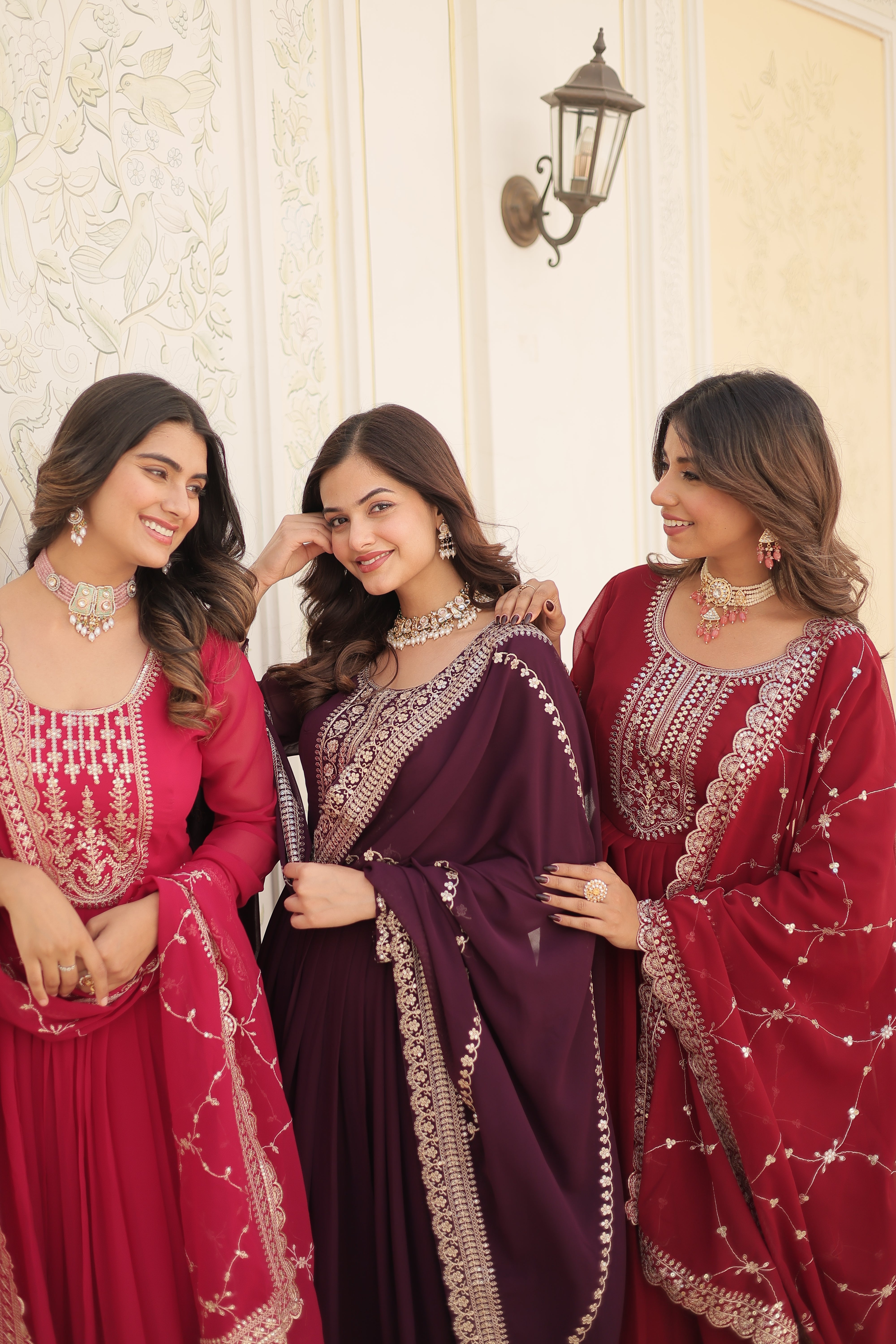 Georgette Sequins Reception Gown With Dupatta | Premium Embroidery