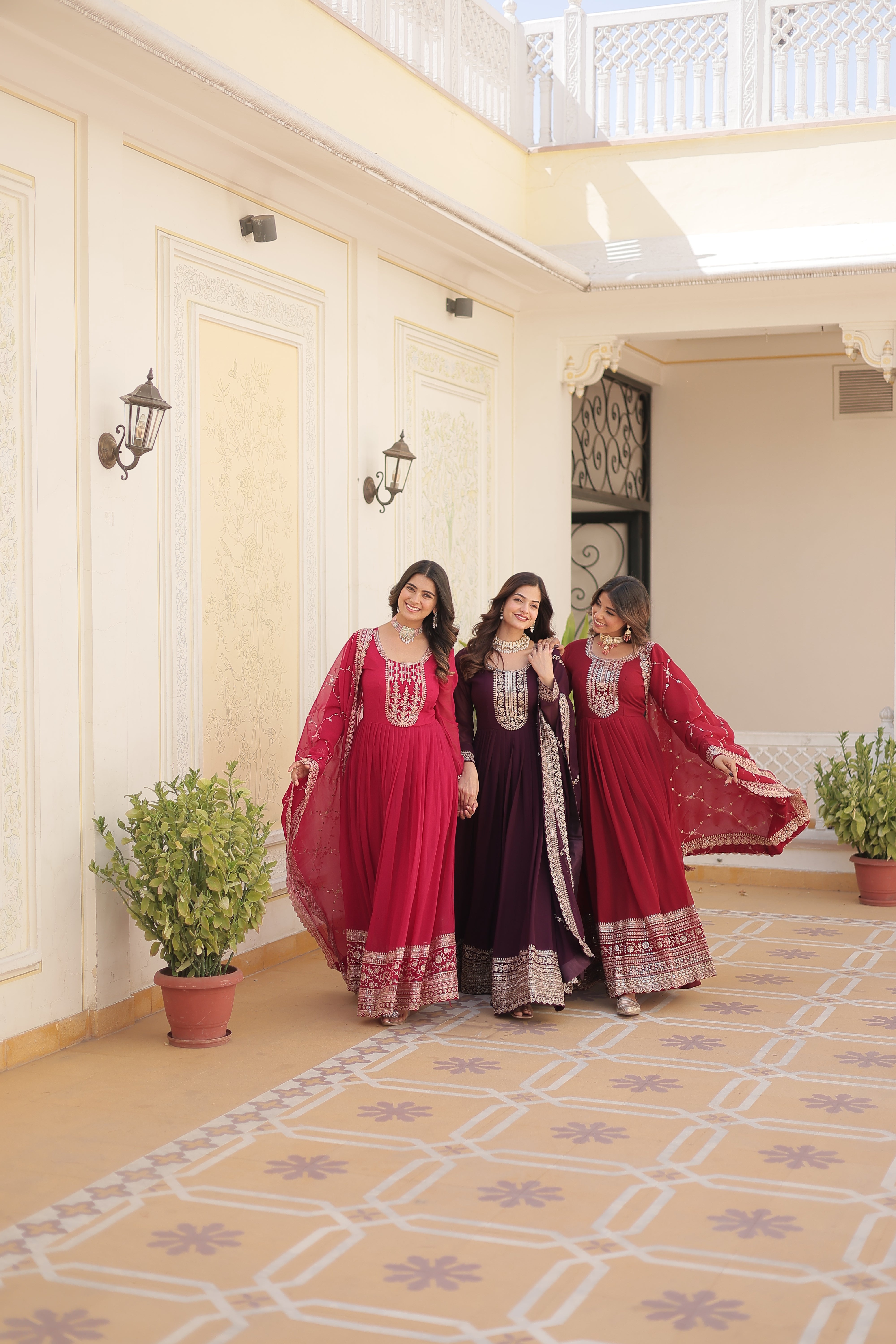 Georgette Sequins Reception Gown With Dupatta | Premium Embroidery