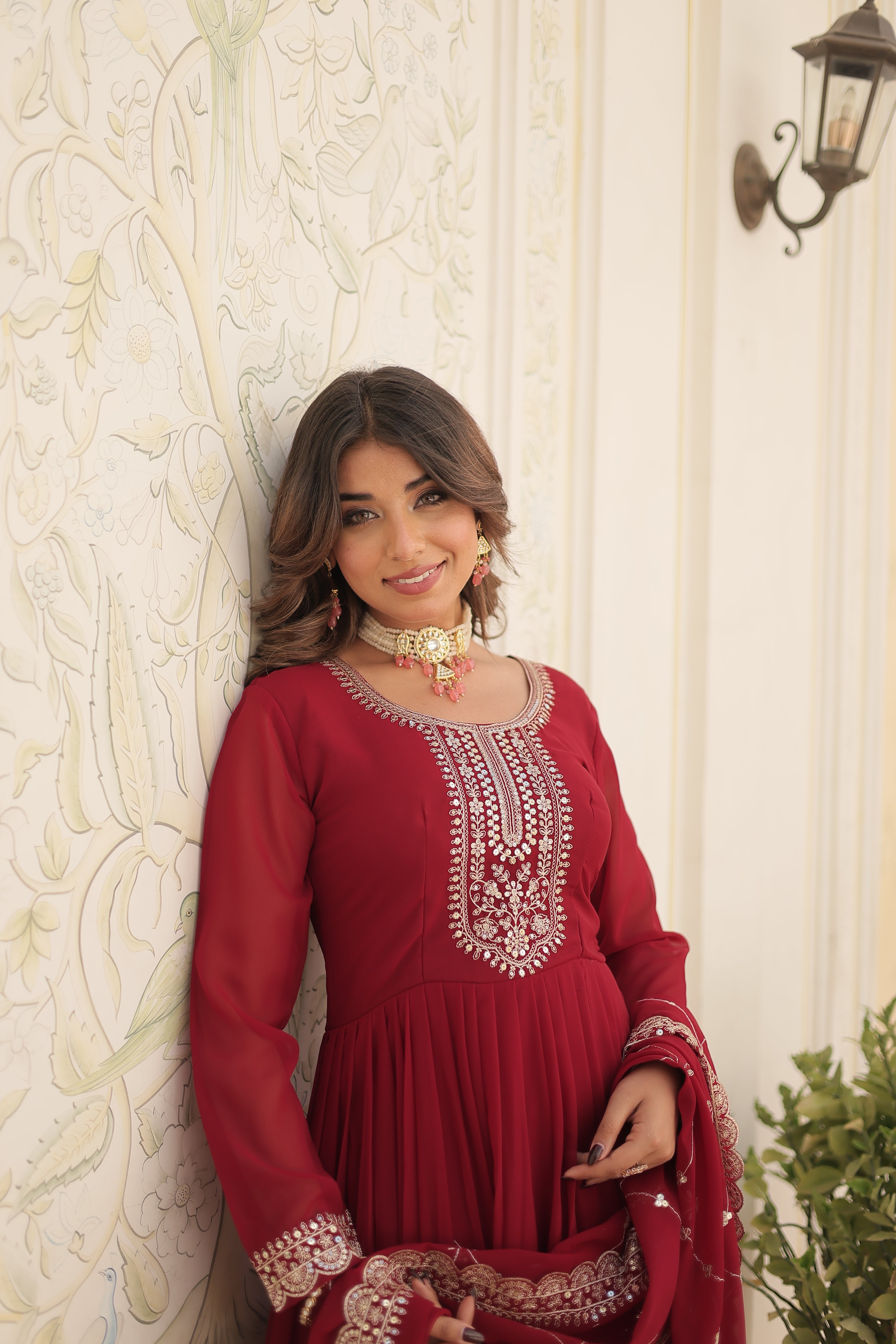Georgette Sequins Reception Gown With Dupatta | Premium Embroidery