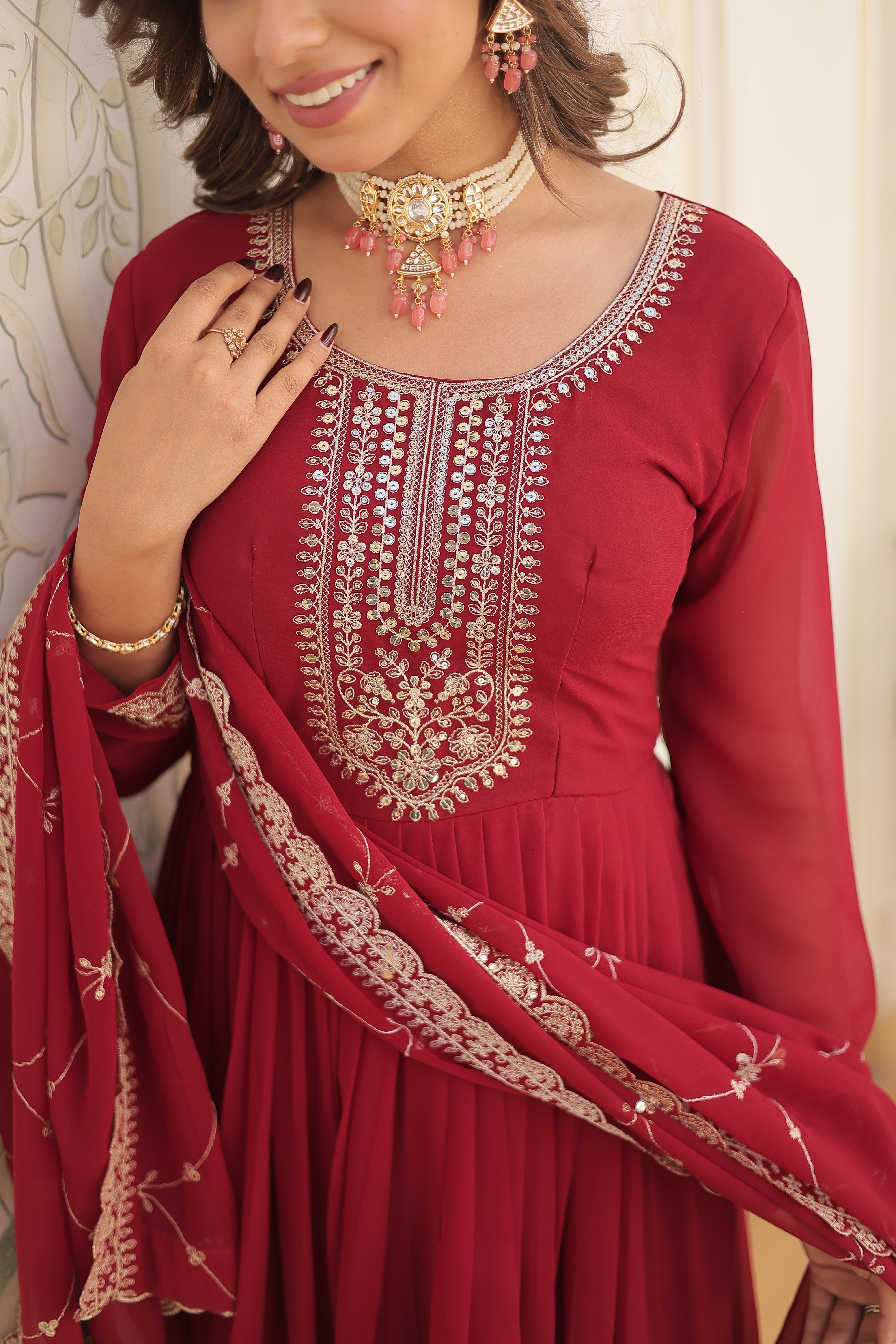 Georgette Sequins Reception Gown With Dupatta | Premium Embroidery