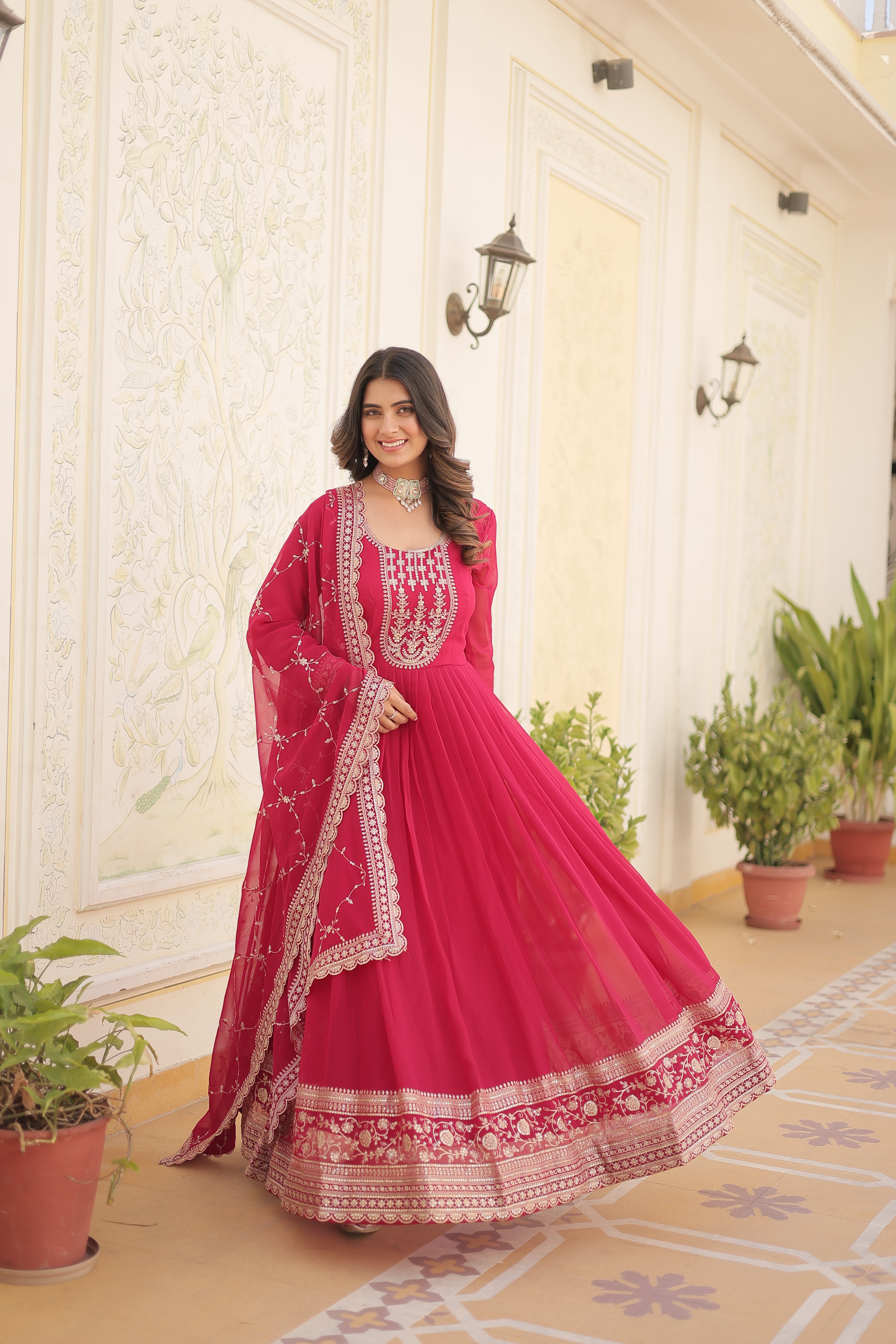 Georgette Sequins Reception Gown With Dupatta | Premium Embroidery