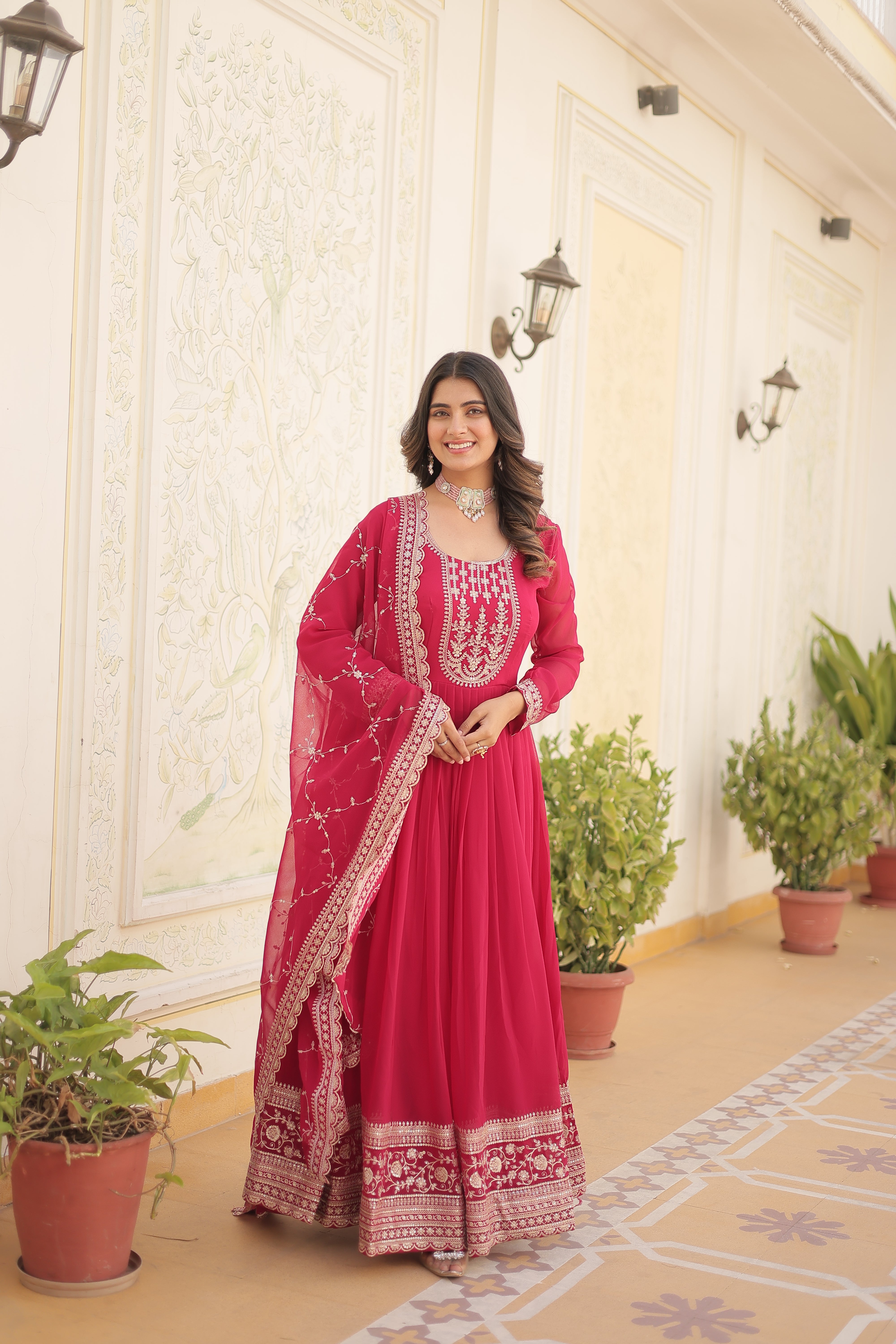 Georgette Sequins Reception Gown With Dupatta | Premium Embroidery