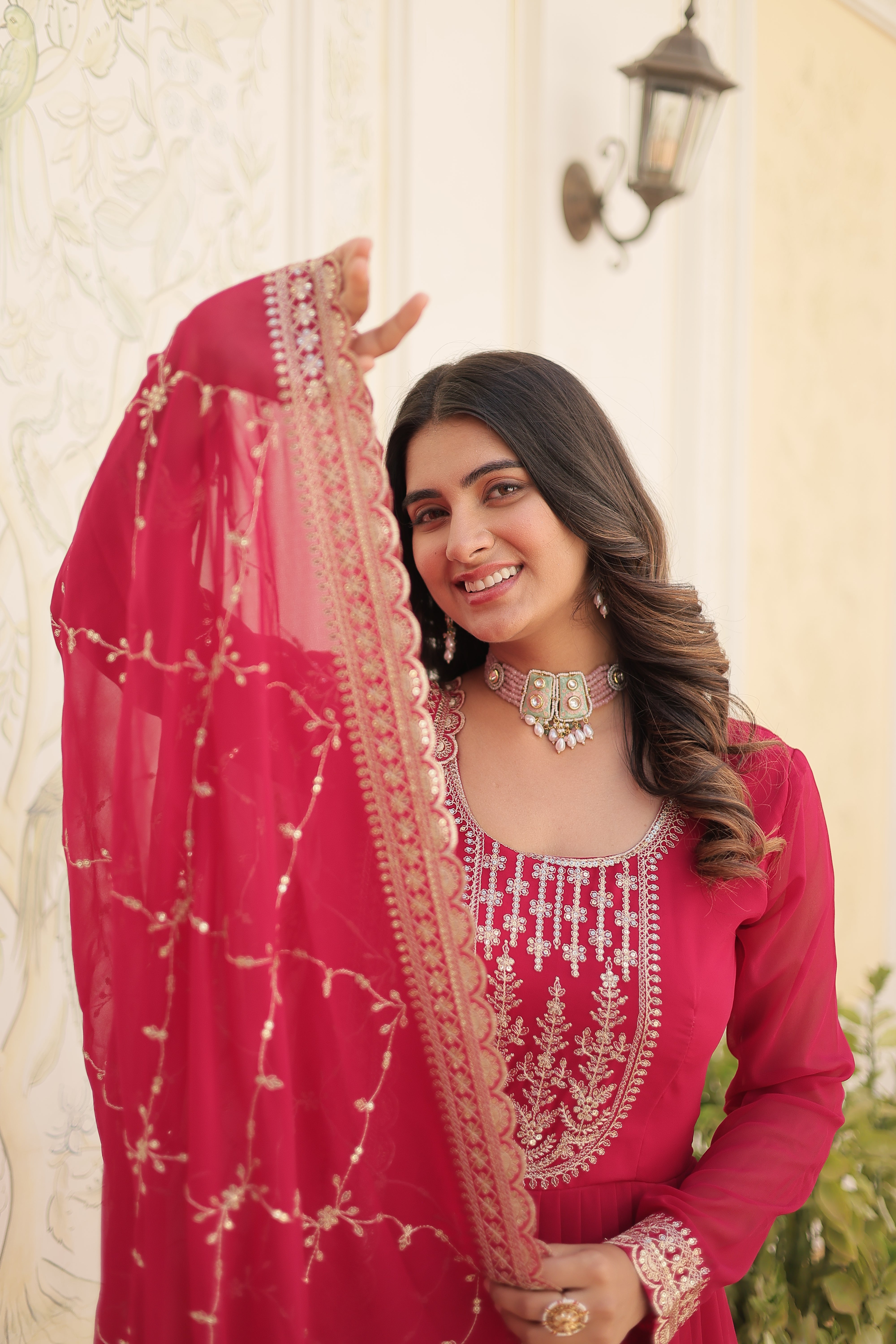 Georgette Sequins Reception Gown With Dupatta | Premium Embroidery
