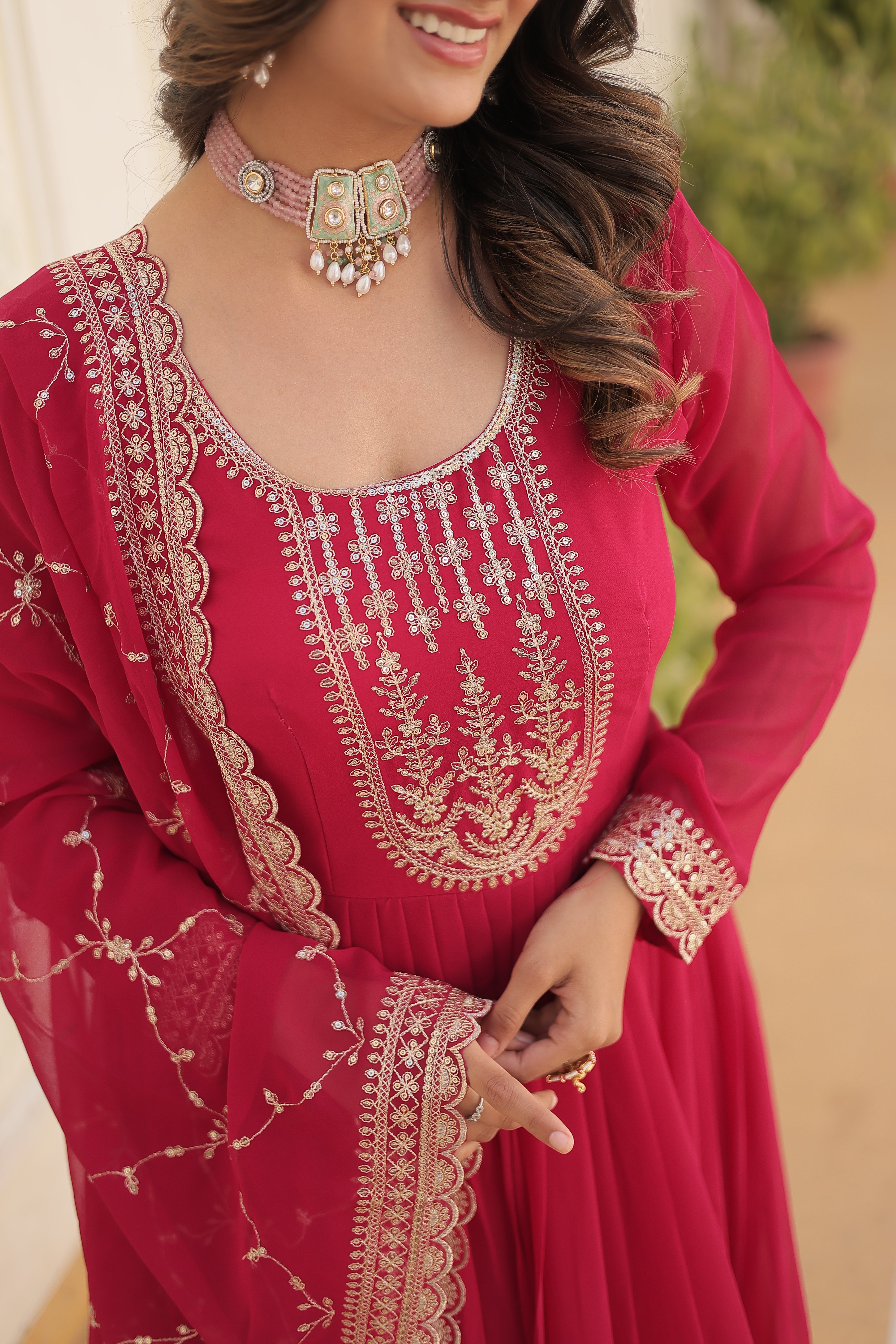 Georgette Sequins Reception Gown With Dupatta | Premium Embroidery