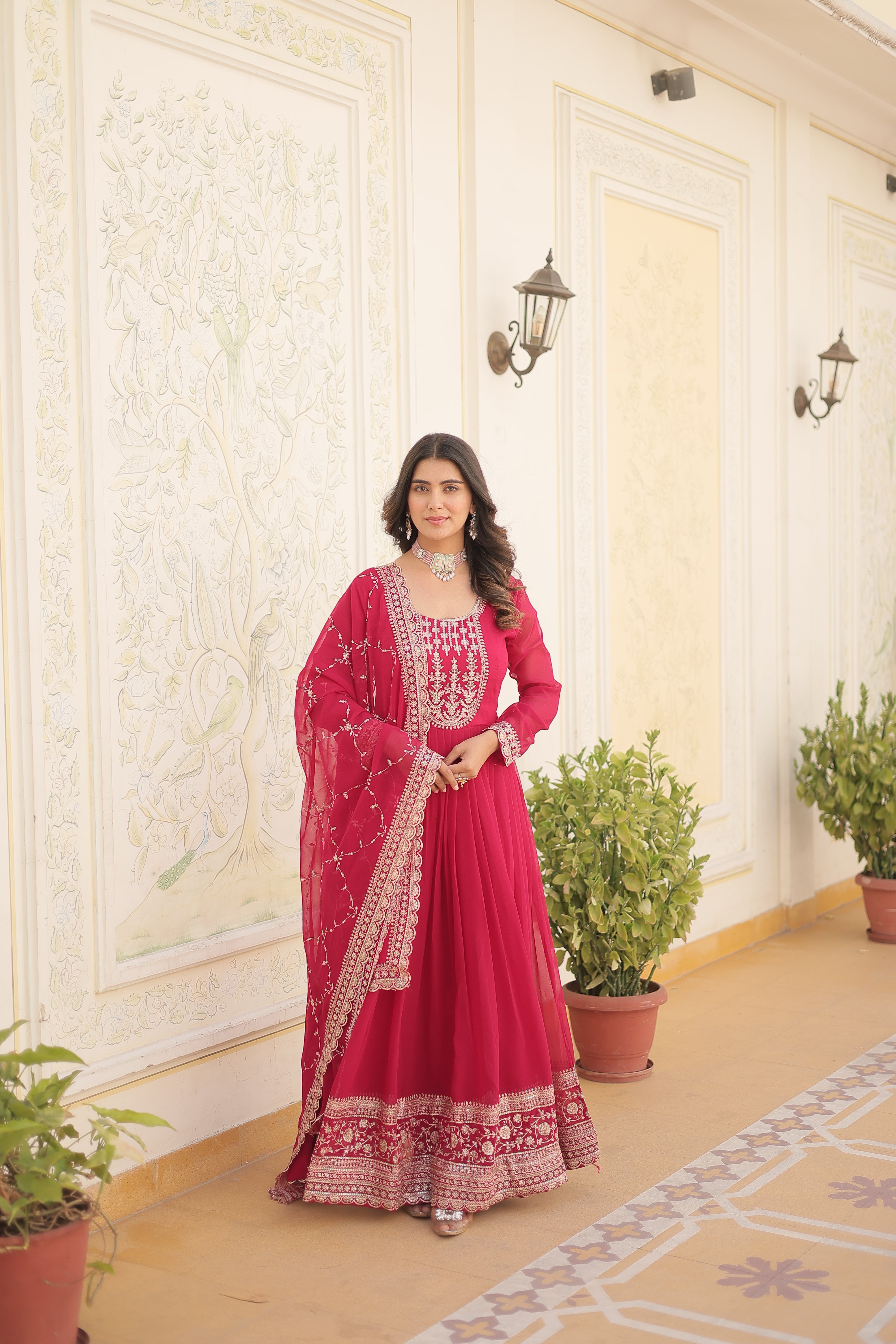 Georgette Sequins Reception Gown With Dupatta | Premium Embroidery