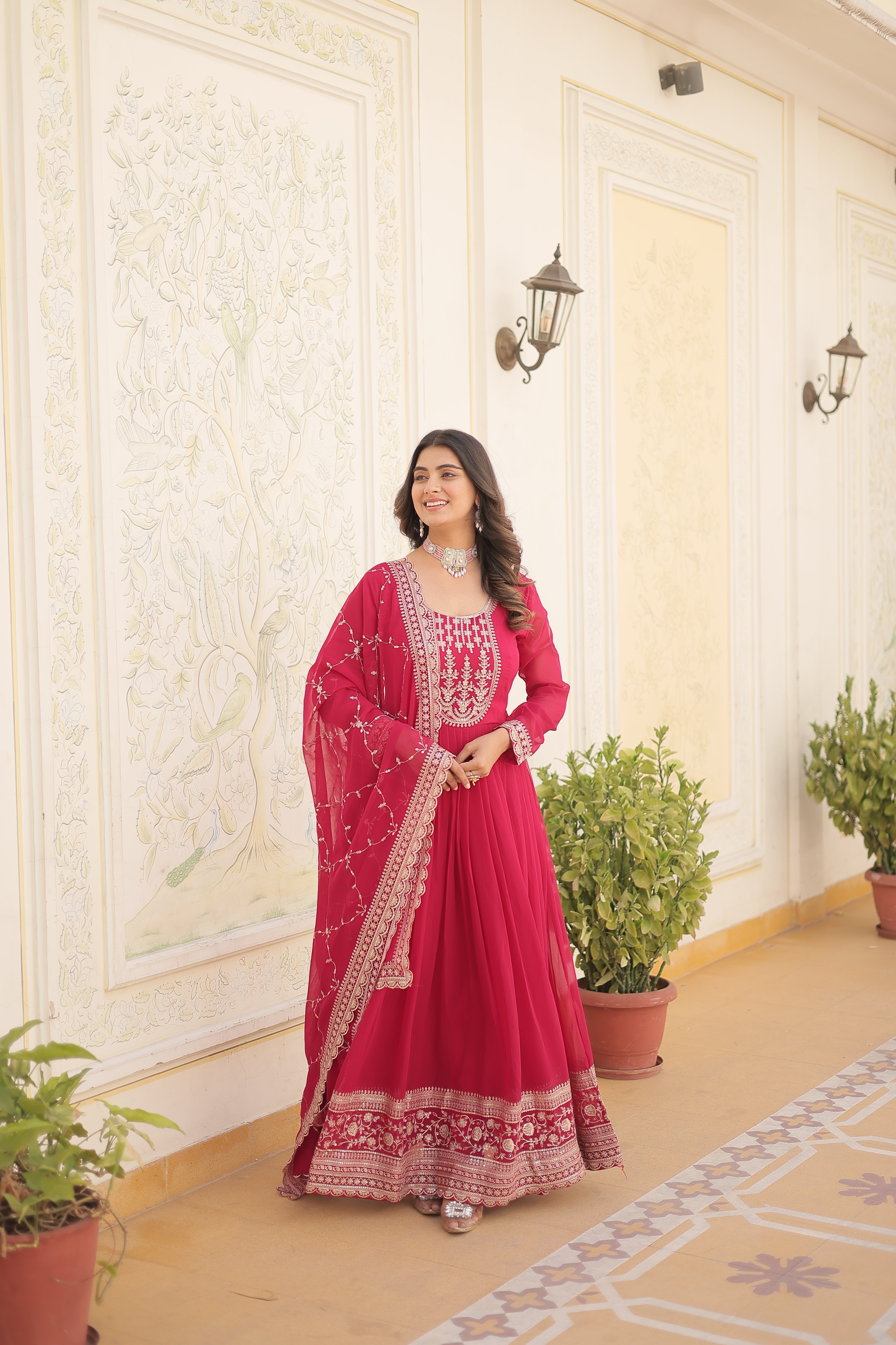 Georgette Sequins Reception Gown With Dupatta | Premium Embroidery
