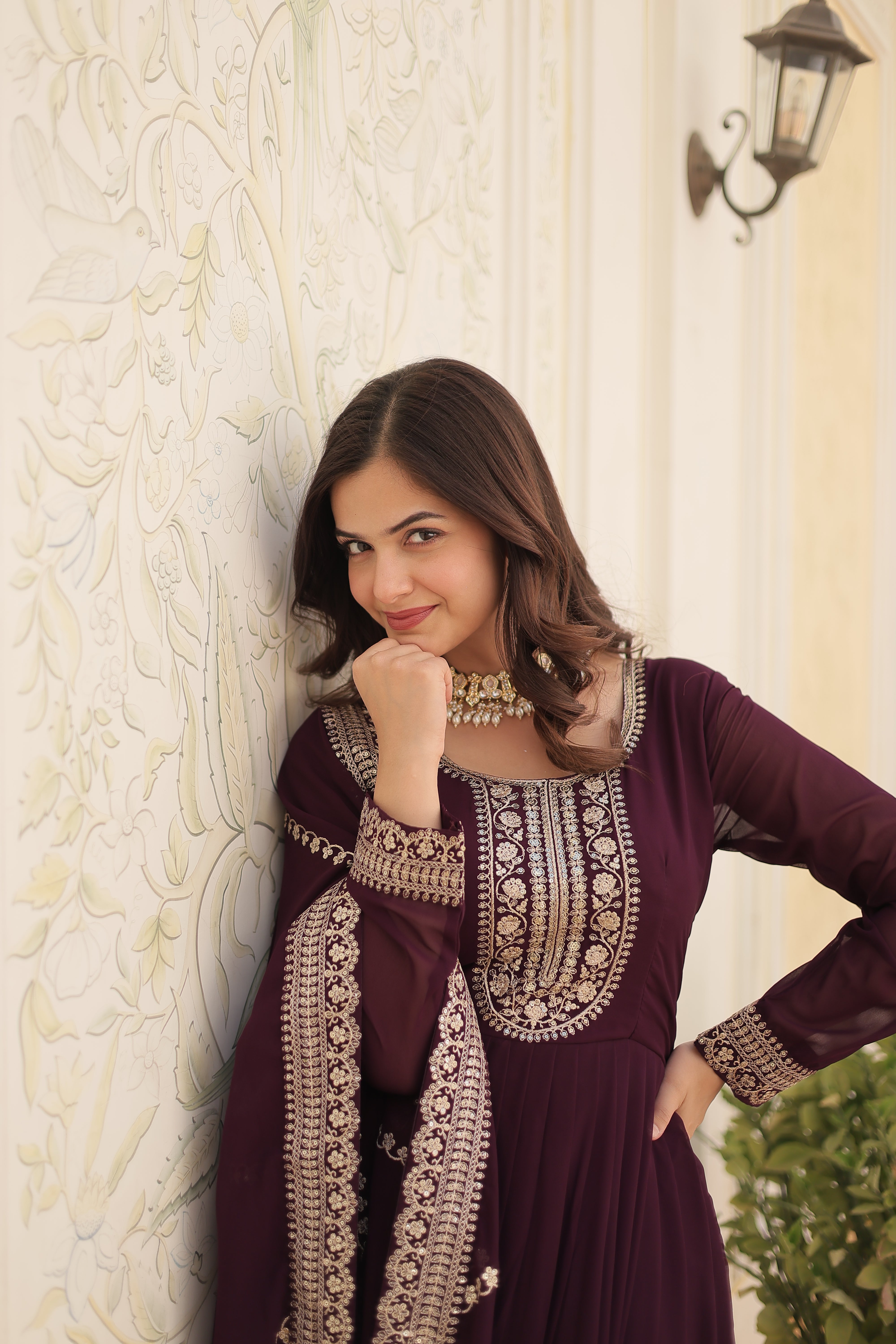 Georgette Sequins Reception Gown With Dupatta | Premium Embroidery