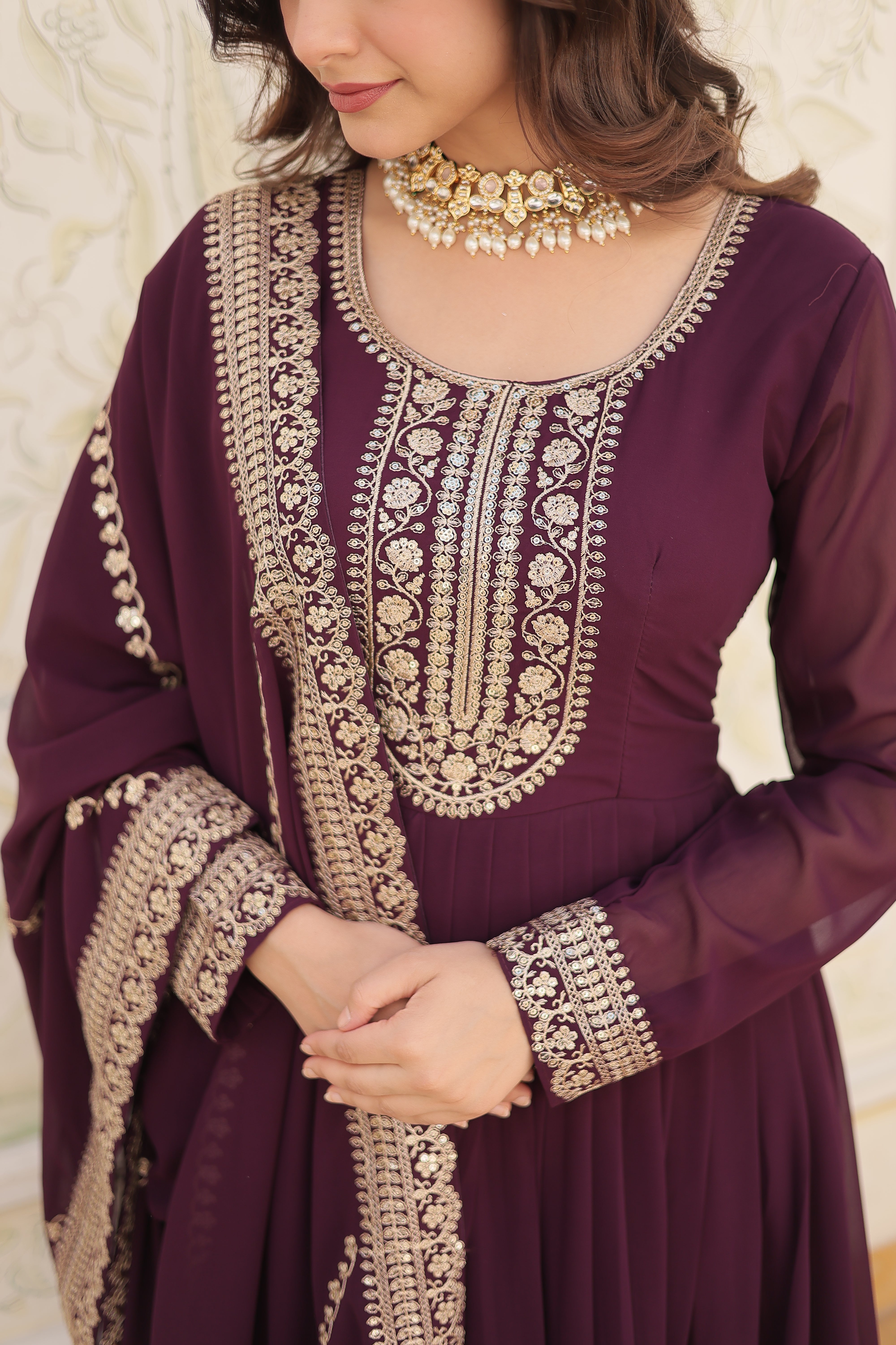 Georgette Sequins Reception Gown With Dupatta | Premium Embroidery