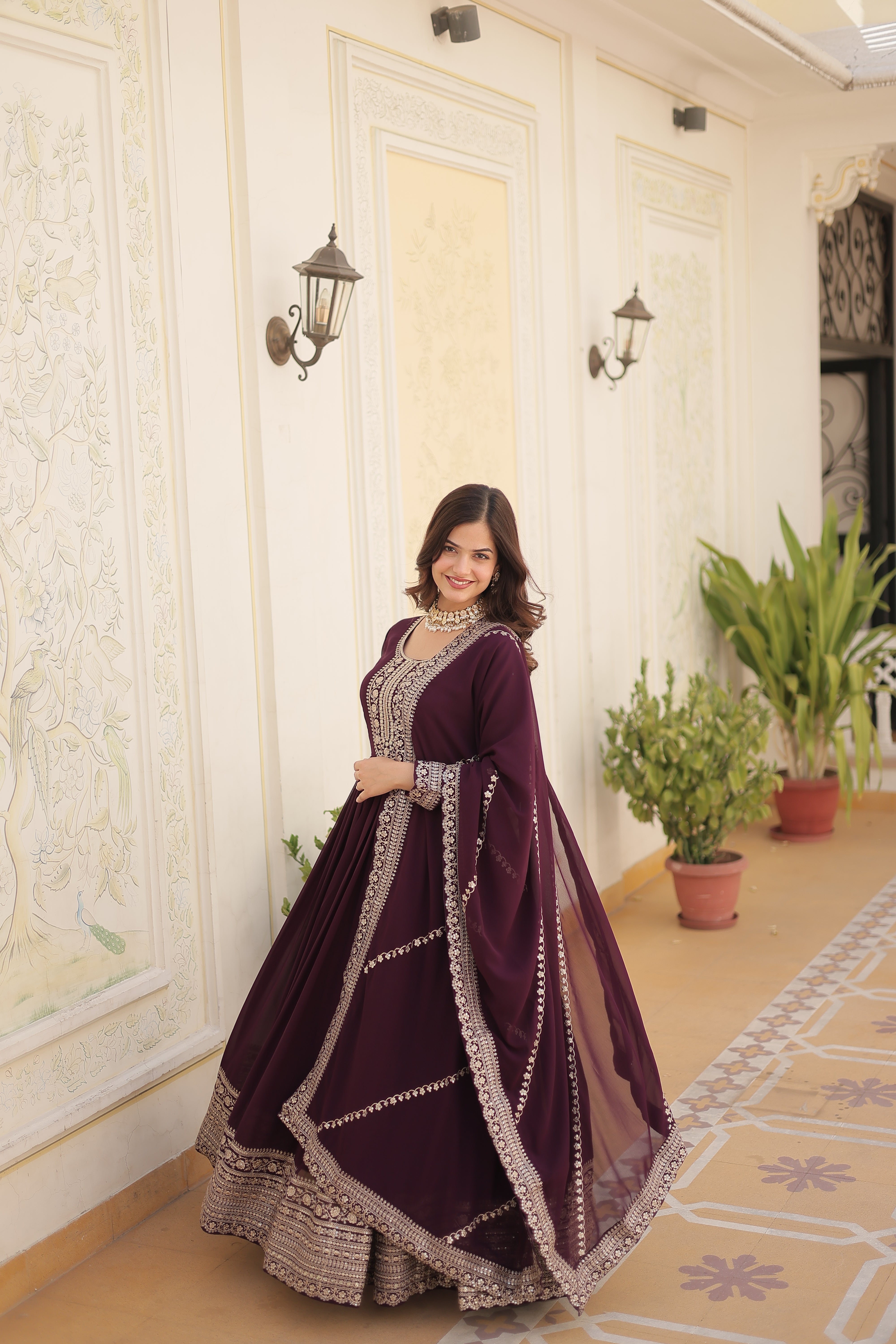 Georgette Sequins Reception Gown With Dupatta | Premium Embroidery