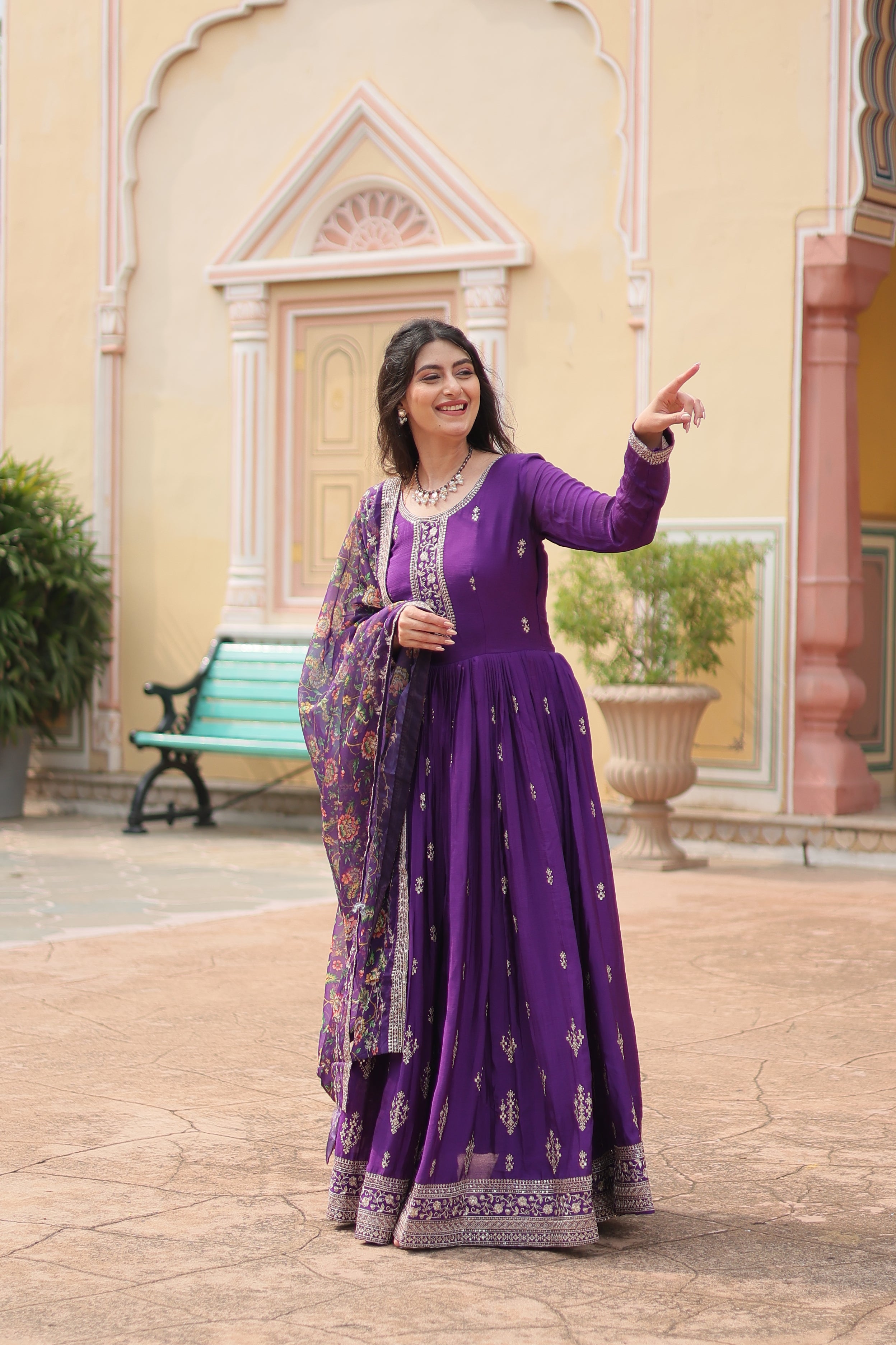 Purple Chinon Sequins Function Wear Gown With Dupatta
