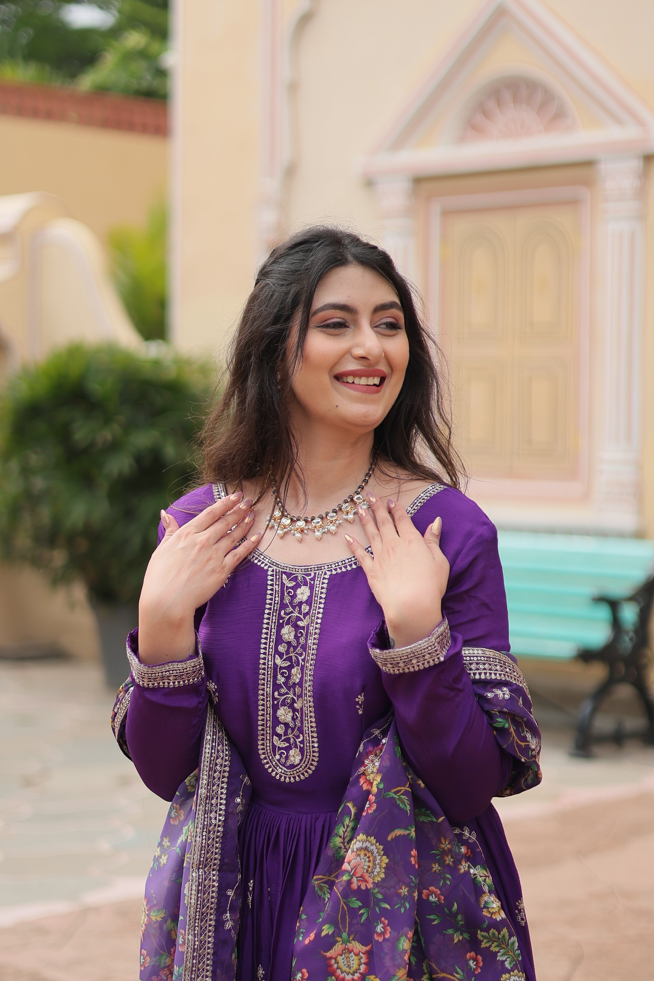 Purple Chinon Sequins Function Wear Gown With Dupatta