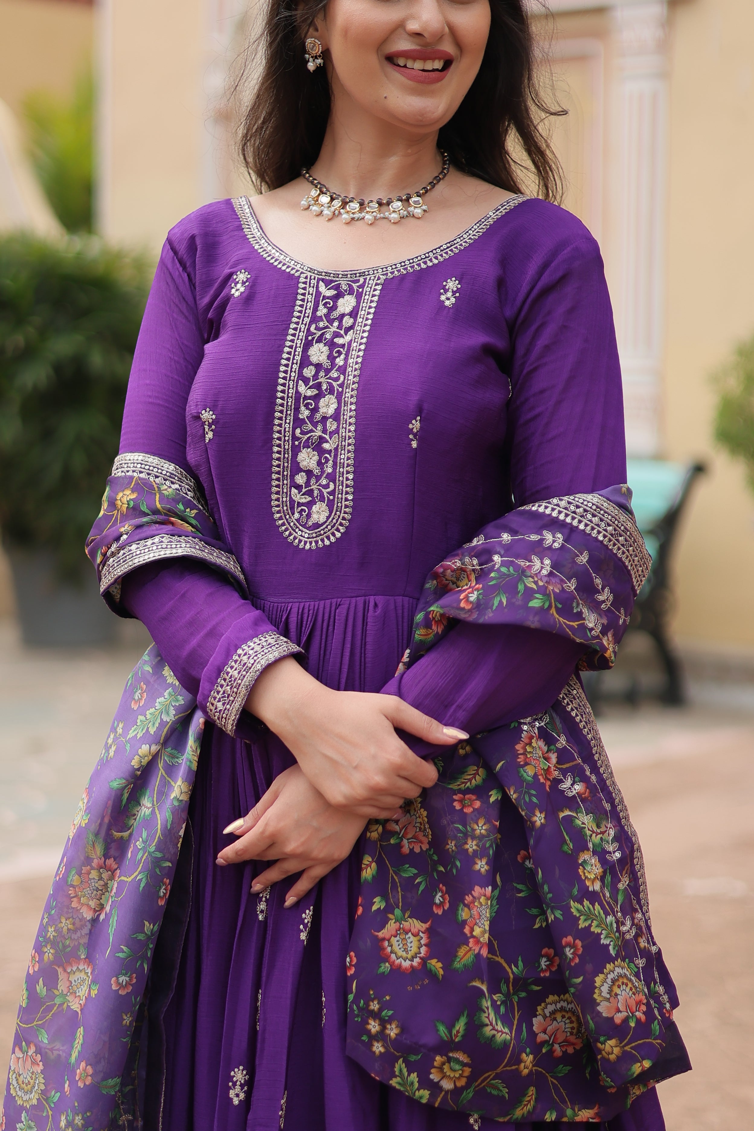 Purple Chinon Sequins Function Wear Gown With Dupatta